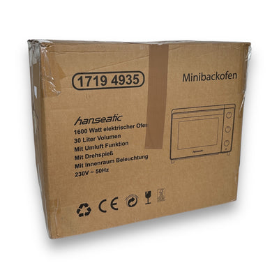 Hanseatic 1600 W Minibackofen 17194935 Grillrost, Fettpfanne, Drehspieß 30 L