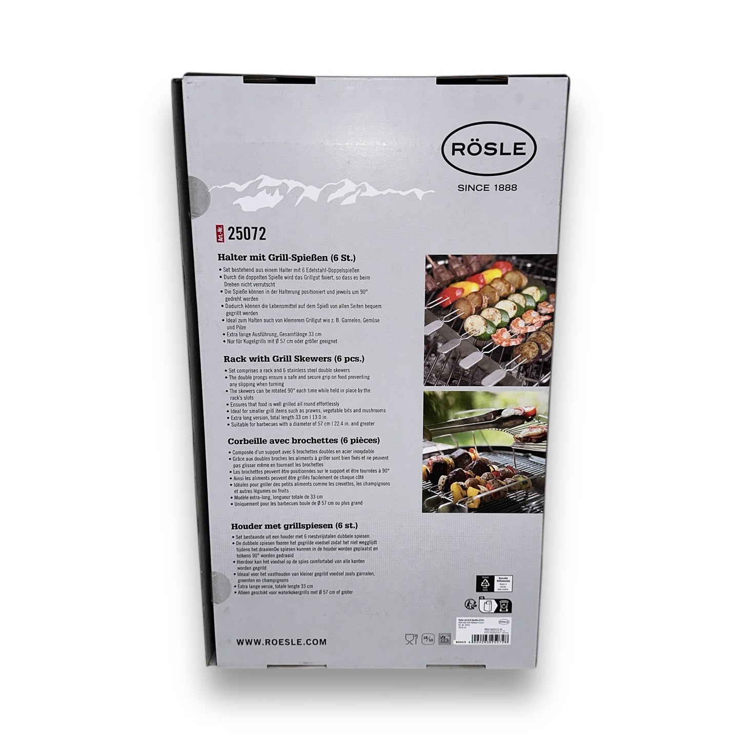 Rösle Grillspieß 25072 (6-St) Halter mit Grillspießen für z.B. Schaschlik Edelstahl