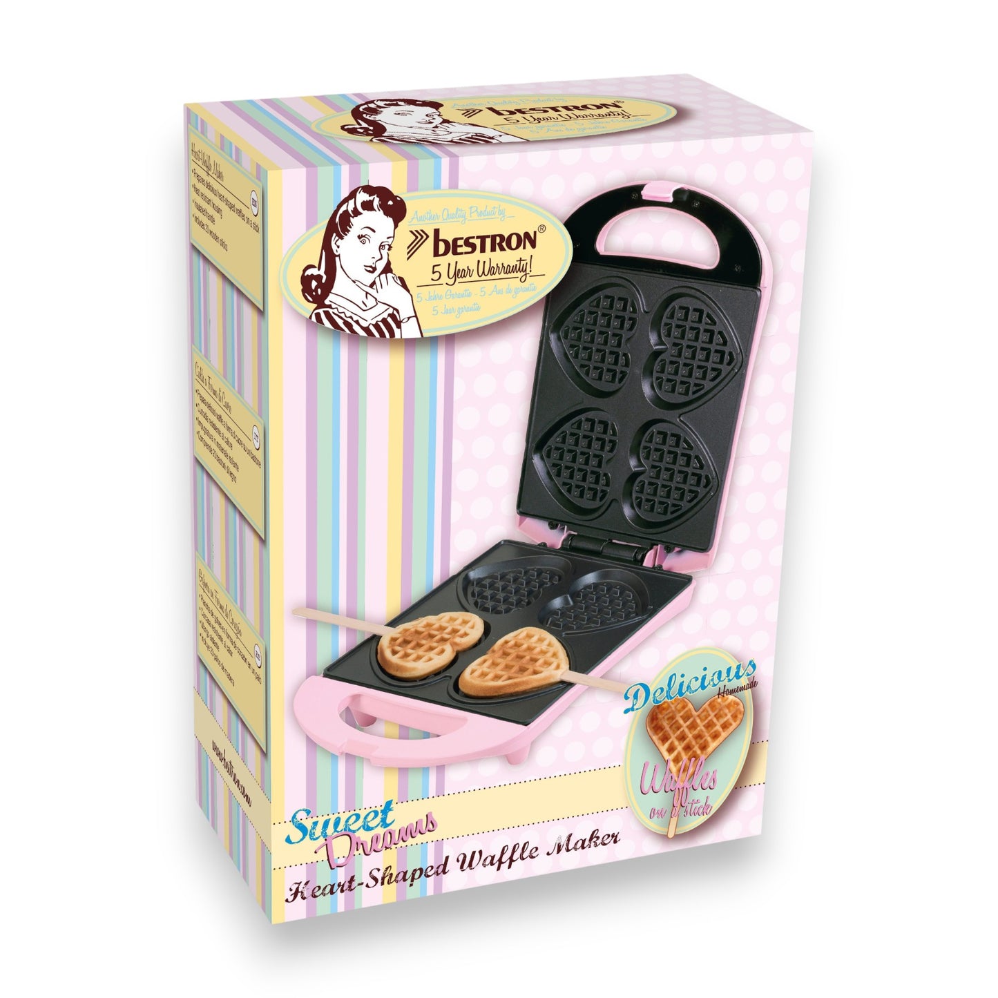 Bestron Waffeleisen DSW271 780 W, Herzwaffeln am Stiel 780 W inkl. Stäbchen