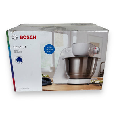 Bosch Küchenmaschine MUM5935B silber Fleischwolf, Kekspresse, Zitruspresse, 3 Rühr-/Knethaken, spülm.fest