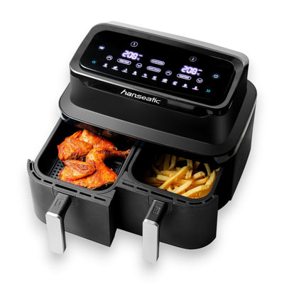 Hanseatic Heißluftfritteuse HAF212600D XXL-Volumen 9L mit Dörrfunktion 2 Einschüben Touchdisplay