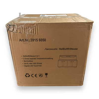 Hanseatic Heißluftfritteuse HAF212600D XXL-Volumen 9L mit Dörrfunktion 2 Einschüben Touchdisplay