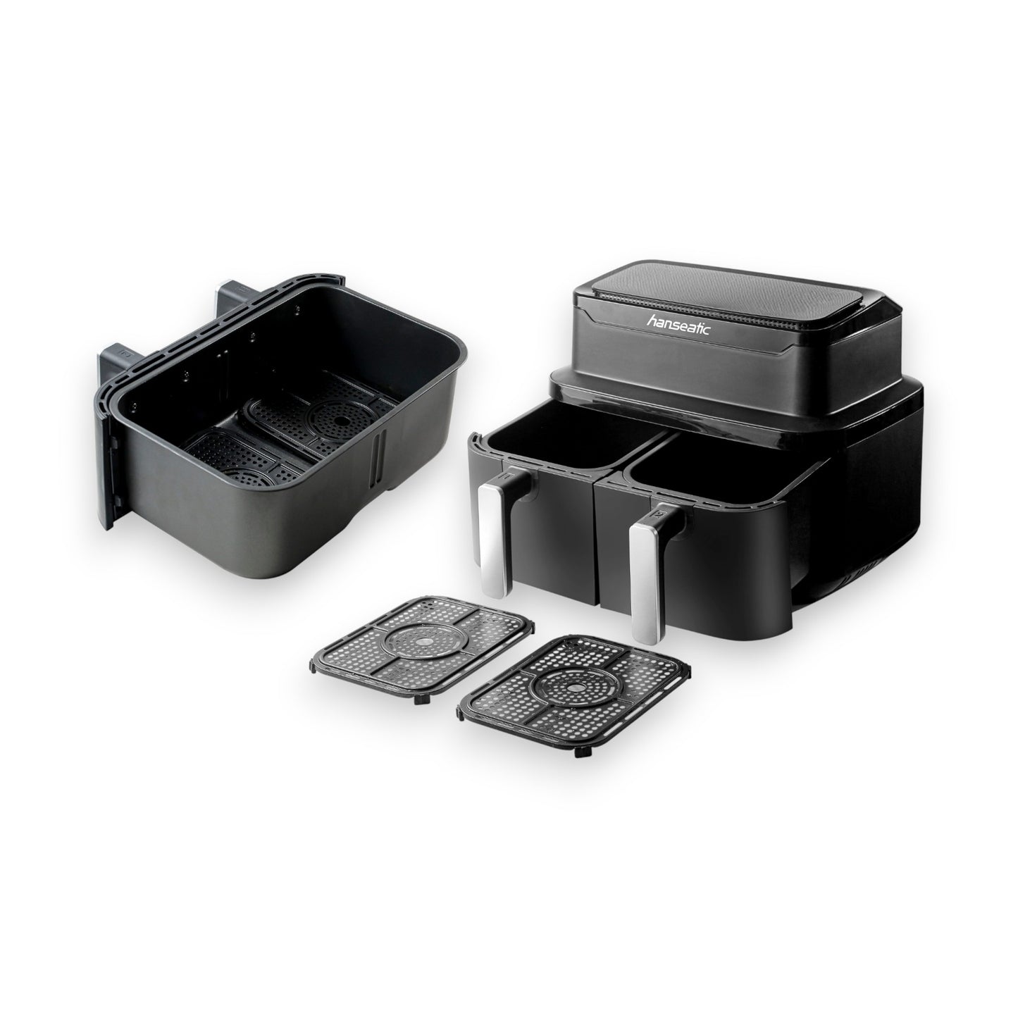 Hanseatic Heißluftfritteuse HAF212600D XXL-Volumen 9L mit Dörrfunktion 2 Einschüben Touchdisplay