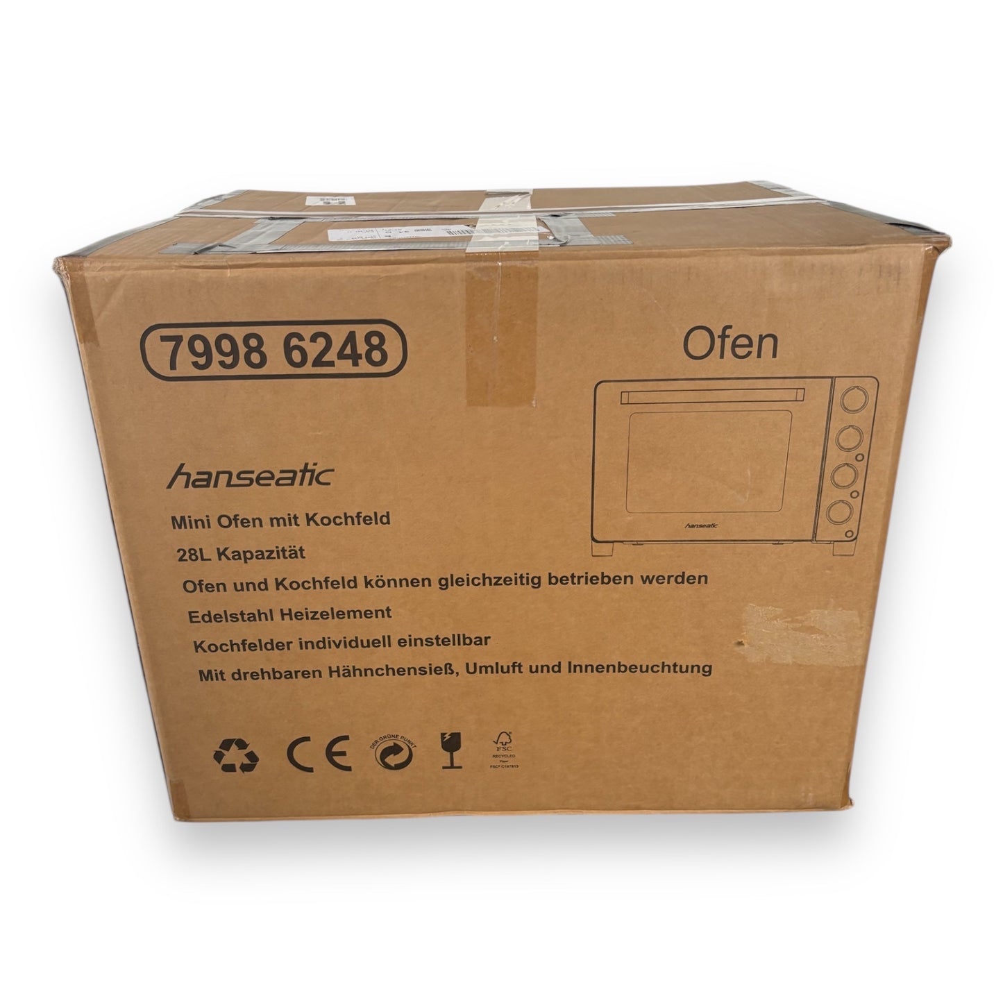 Hanseatic HMO287BKB Multiofen mit 2 Glaskeramik-Kochfeldern Ober/Unterhitze/Umluft Garraum, Grillspieß