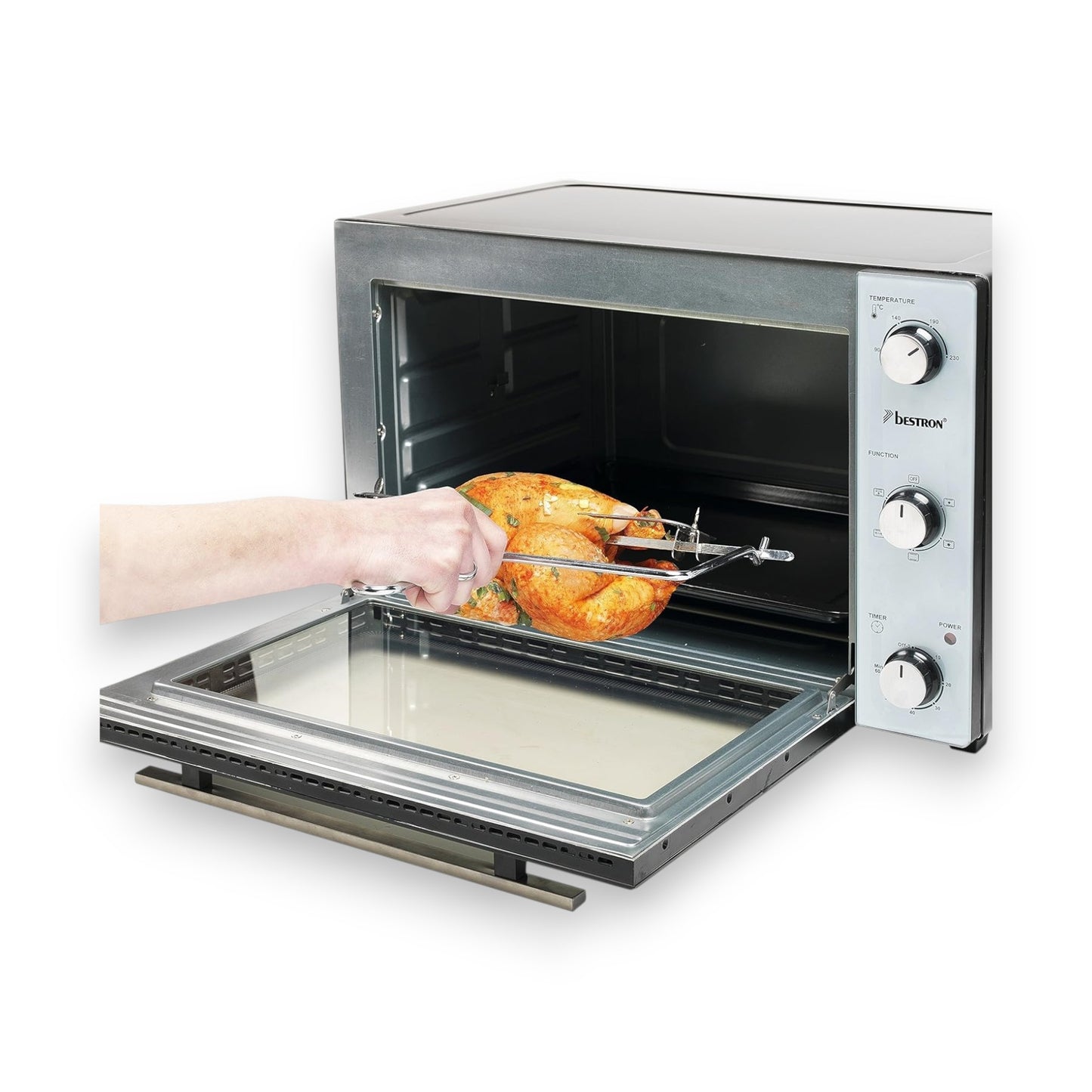 Bestron AOV45 2-in-1 Mini-Backofen mit Drehspieß 45 Liter 1800W Edelstahl Schwarz
