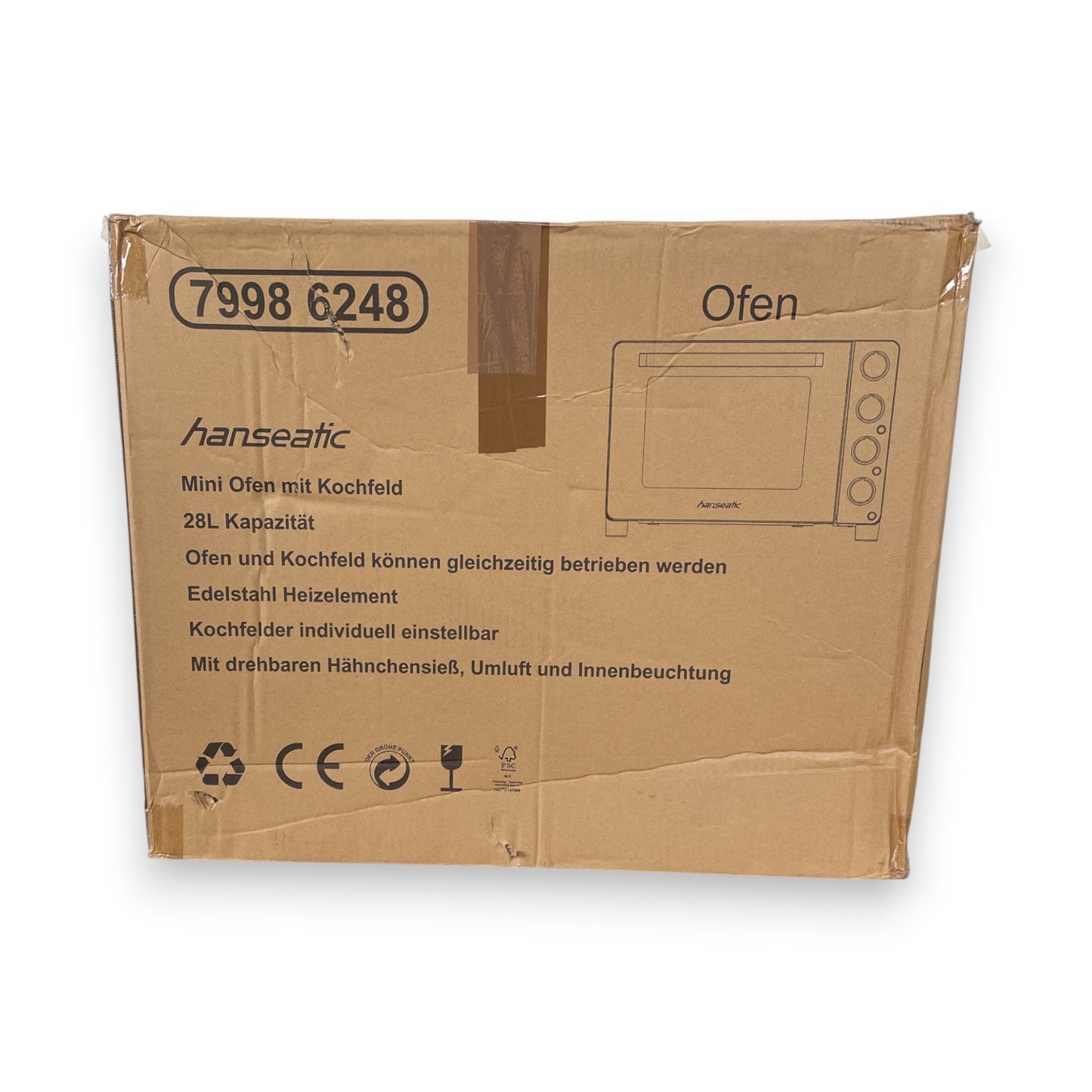 Hanseatic HMO287BKB Multiofen mit 2 Glaskeramik-Kochfeldern Ober/Unterhitze/Umluft Garraum, Grillspieß