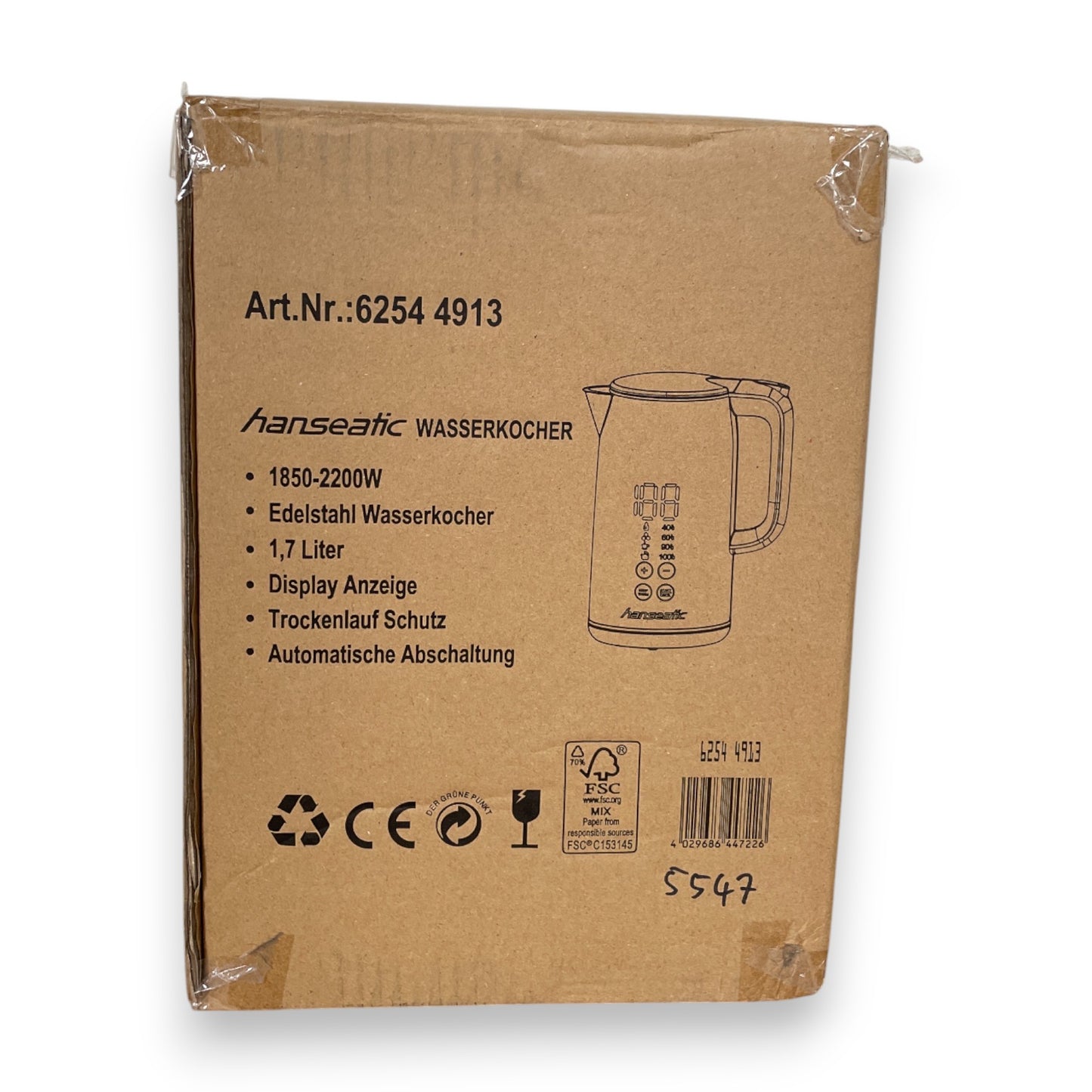 Hanseatic Wasserkocher HWK172200DBD mit Temperaturvorwahl Warmhaltefunktion, extra großes Display