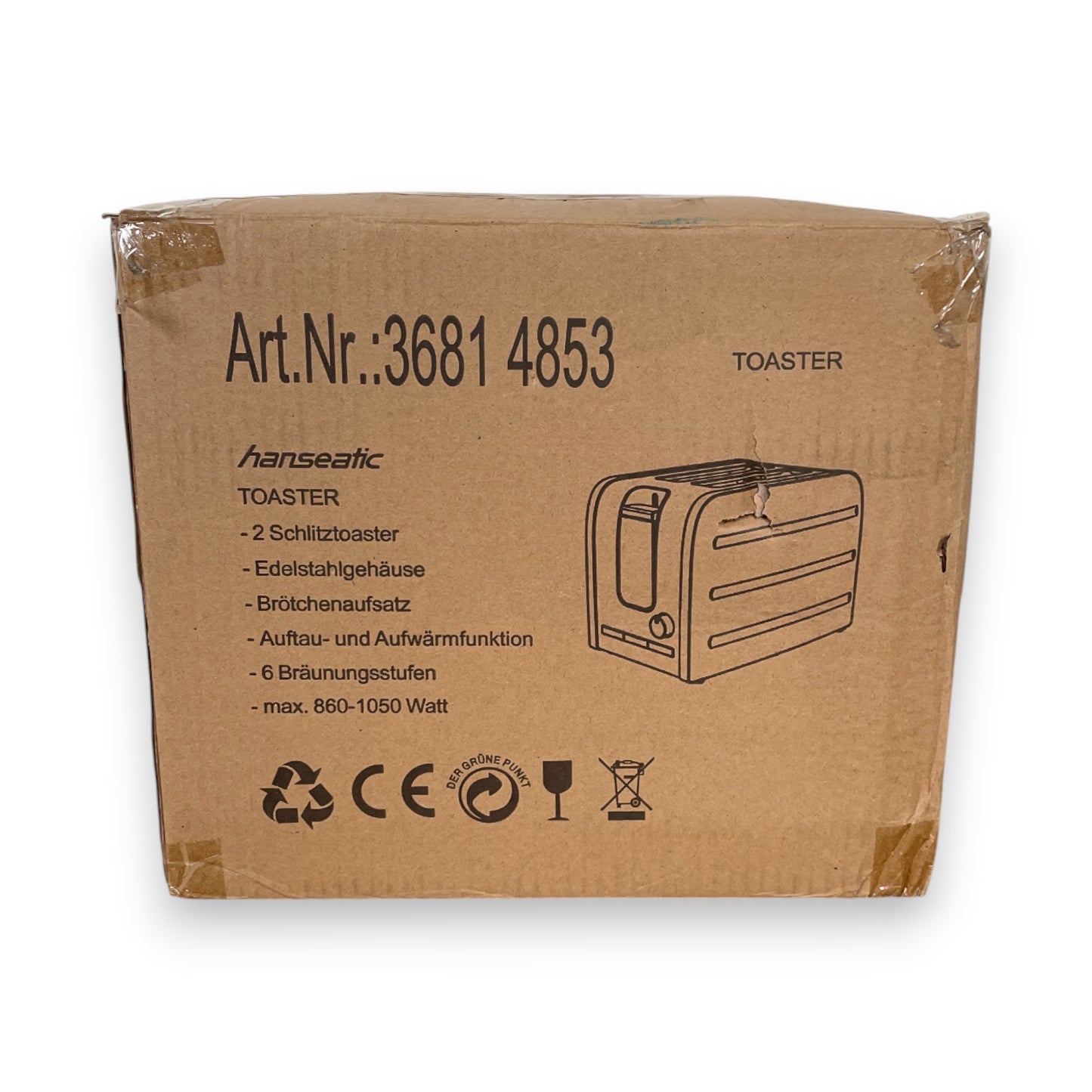 Hanseatic 36814853 Toaster 2 kurze Schlitze 1050 W