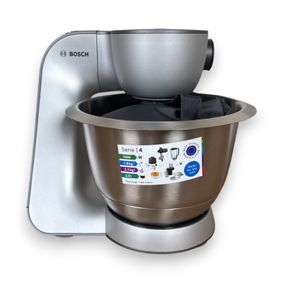 Bosch Küchenmaschine MUM5935B silber Fleischwolf, Kekspresse, Zitruspresse, 3 Rühr-/Knethaken, spülm.fest