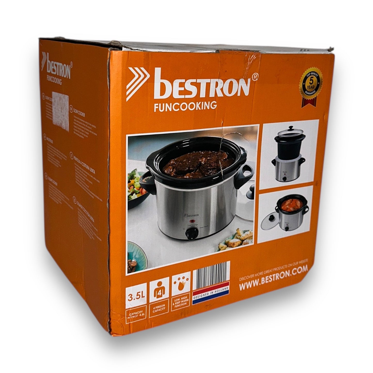 Bestron ASC350 Slowcooker Keramikpfanne elektrischer Kochtopf Silber 3,5L