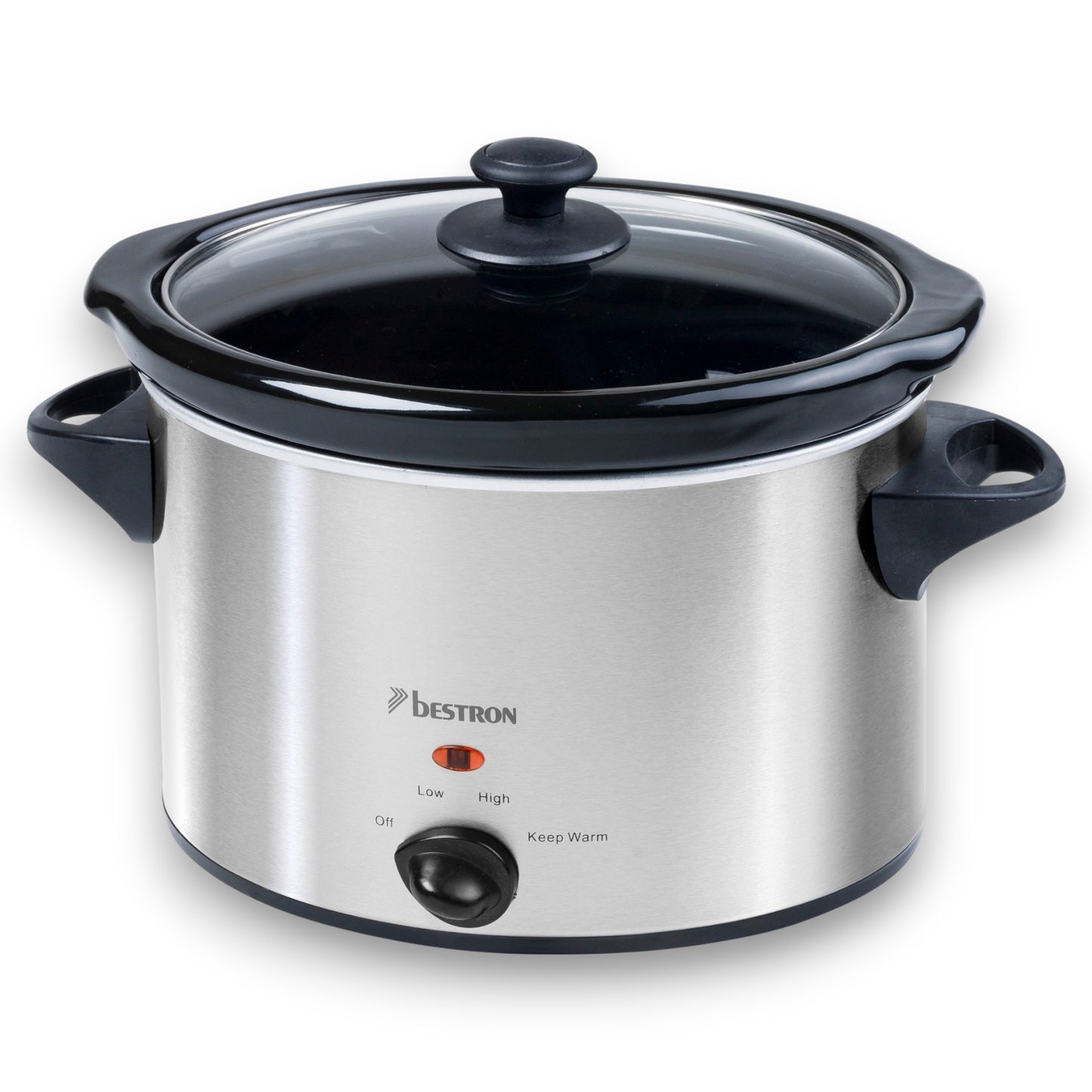 Bestron ASC350 Slowcooker Keramikpfanne elektrischer Kochtopf Silber 3,5L