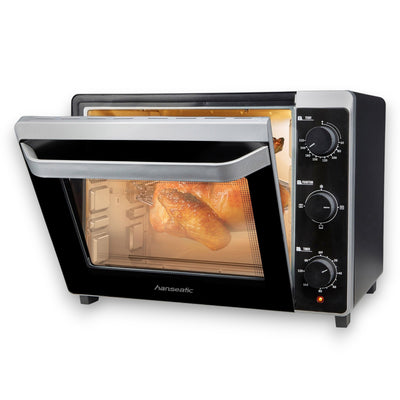 Hanseatic 1600 W Minibackofen 17194935 Grillrost, Fettpfanne, Drehspieß 30 L