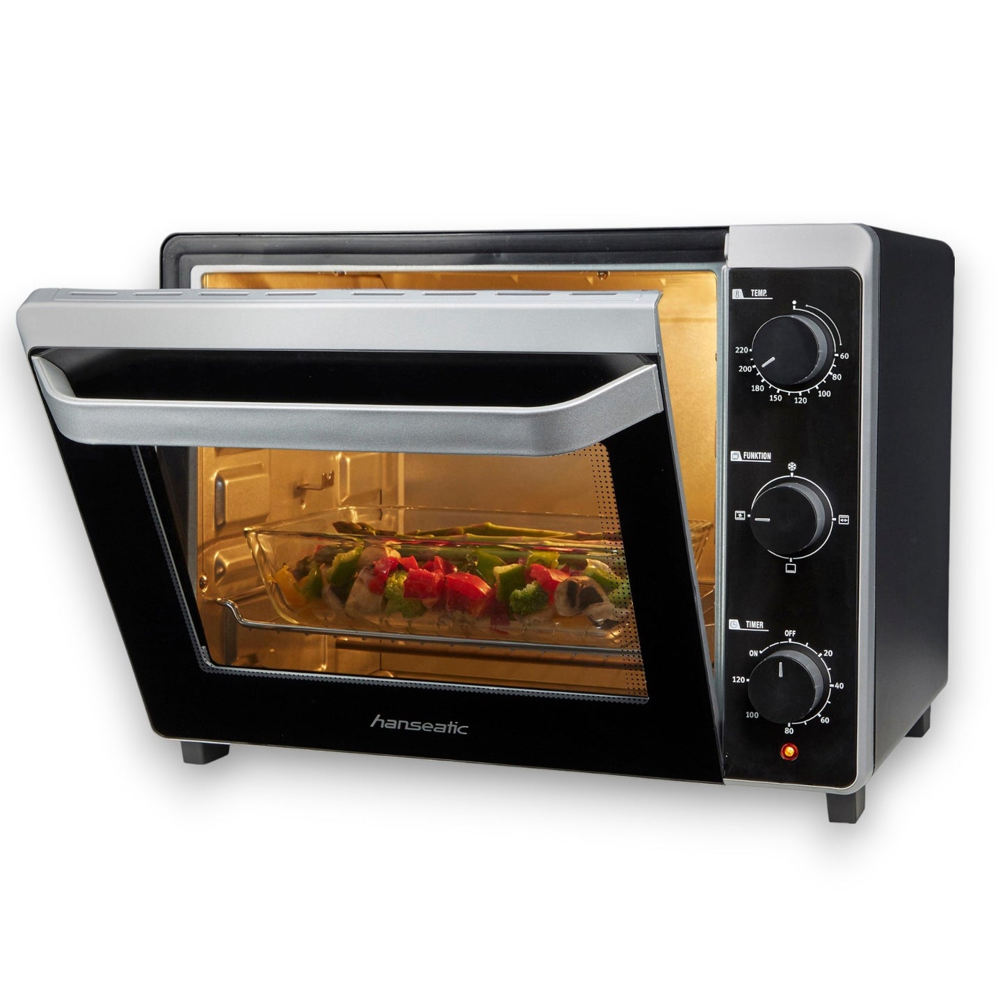 Hanseatic 1600 W Minibackofen 17194935 Grillrost, Fettpfanne, Drehspieß 30 L