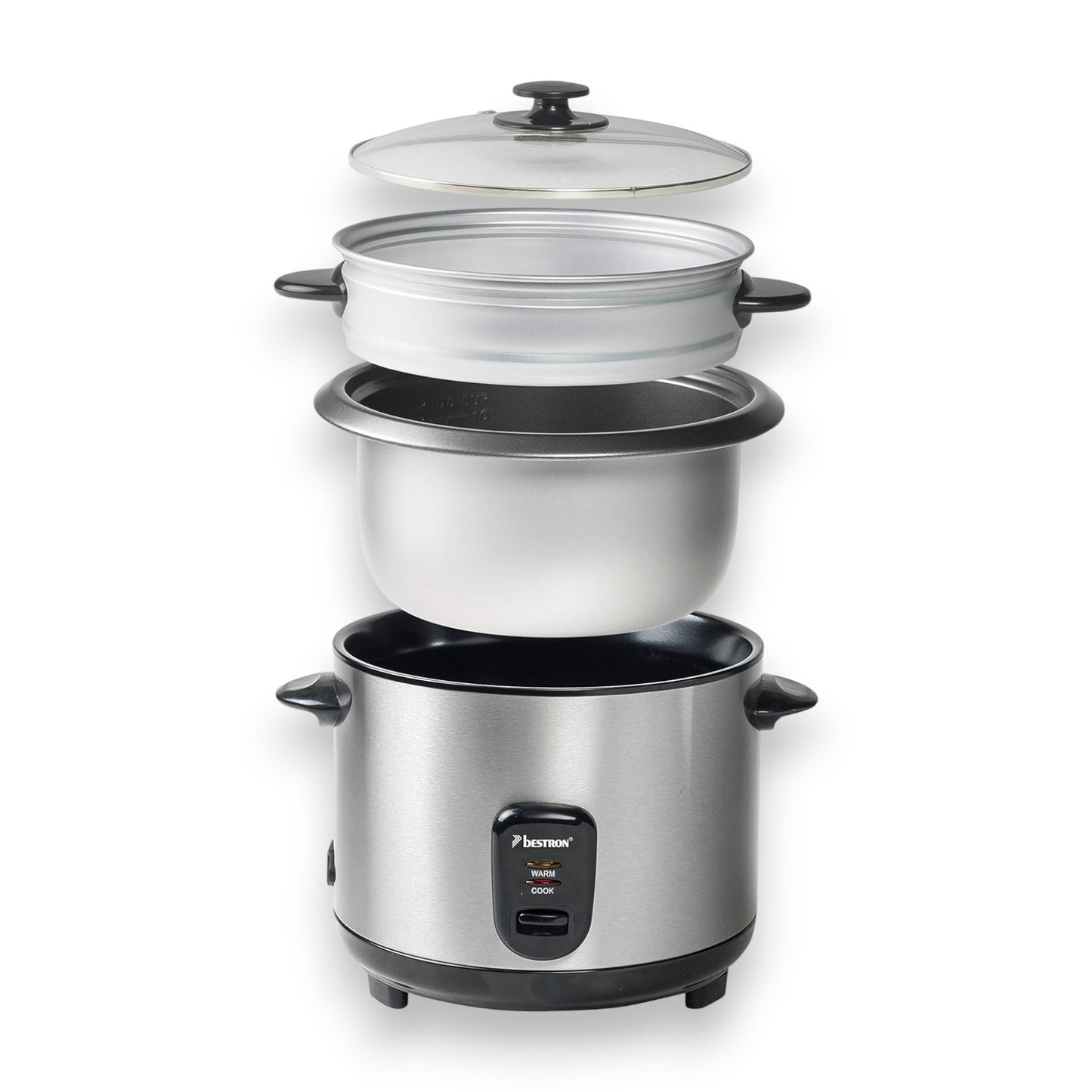 Bestron Reiskocher inklusive Dampfgar Spülmaschinengeeignet, Silber