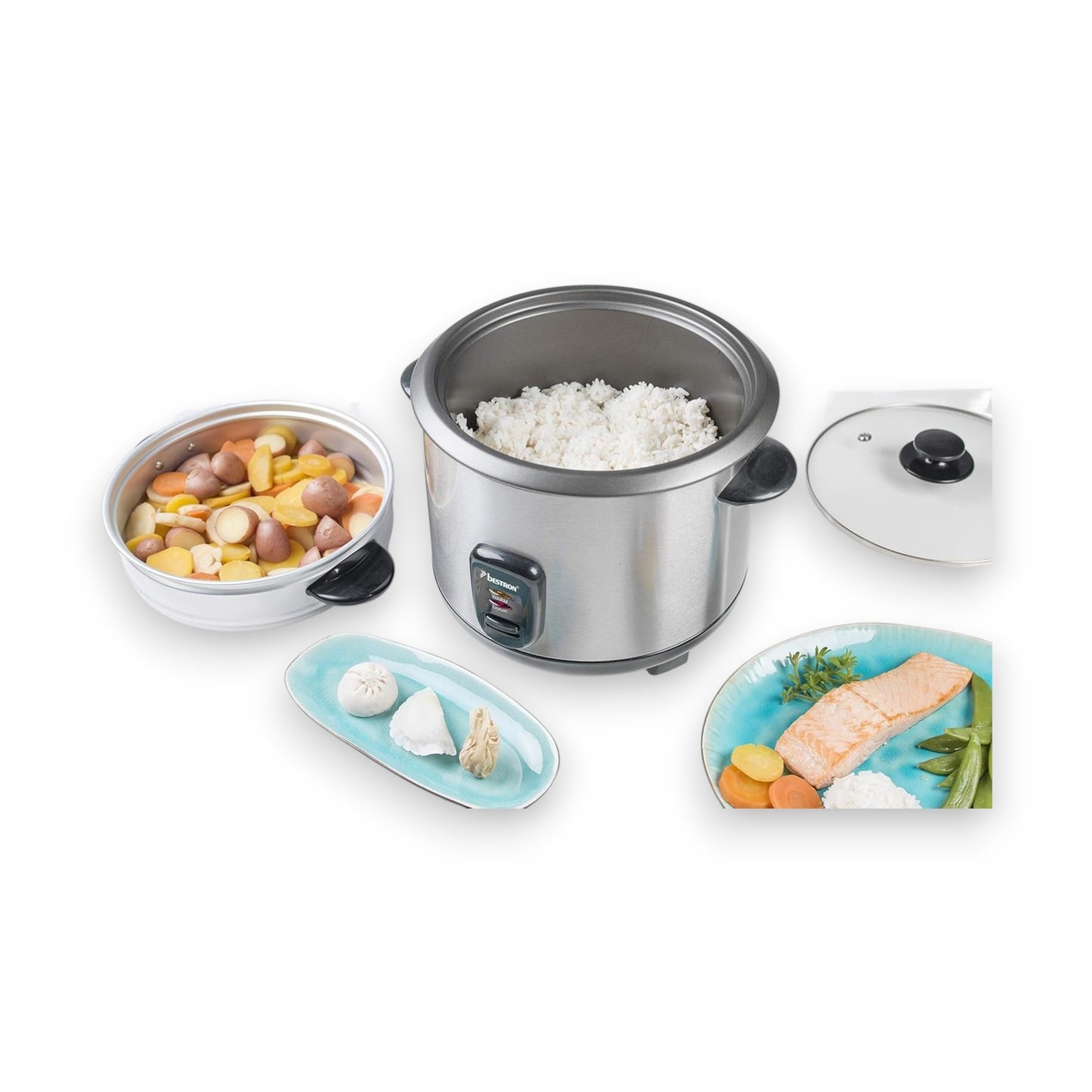 Bestron Reiskocher inklusive Dampfgar Spülmaschinengeeignet, Silber