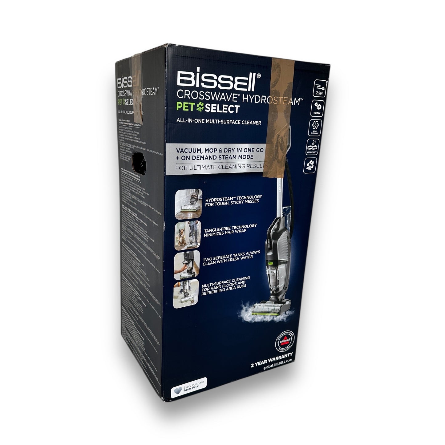 Bissell 3527N Nass-Trocken-Sauger CrossWave® Hydrosteam PET Select, Dampffunktion 1100 W, beutellos