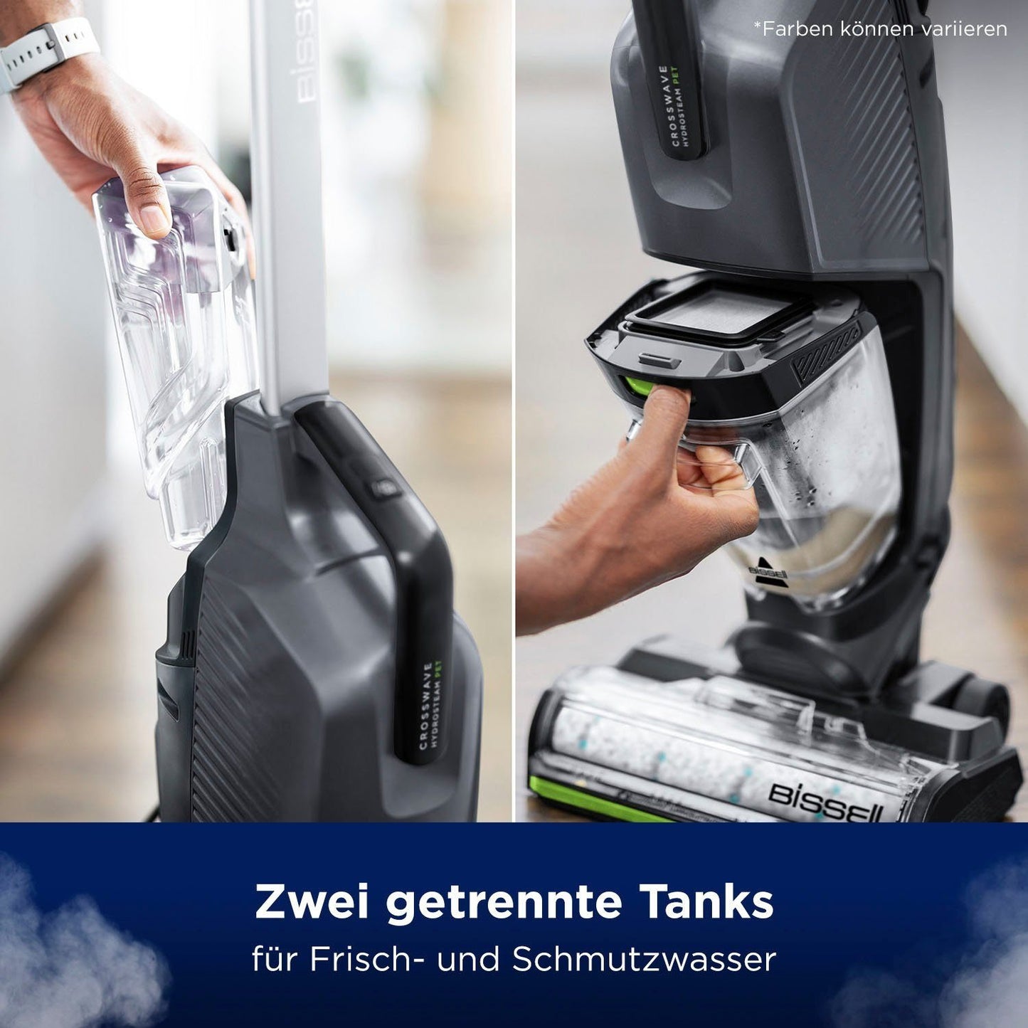 Bissell 3527N Nass-Trocken-Sauger CrossWave® Hydrosteam PET Select, Dampffunktion 1100 W, beutellos