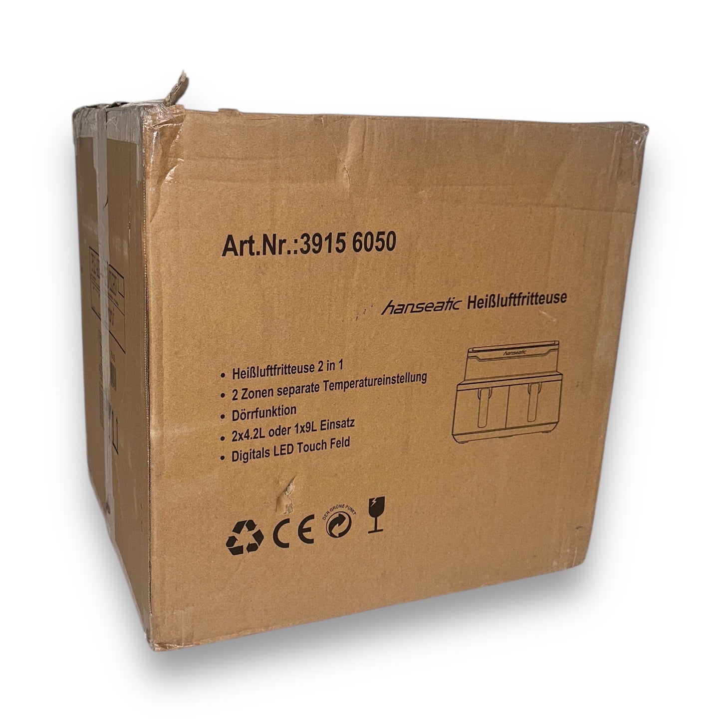 Hanseatic Heißluftfritteuse HAF212600D XXL-Volumen 9L mit Dörrfunktion 2 Einschüben Touchdisplay