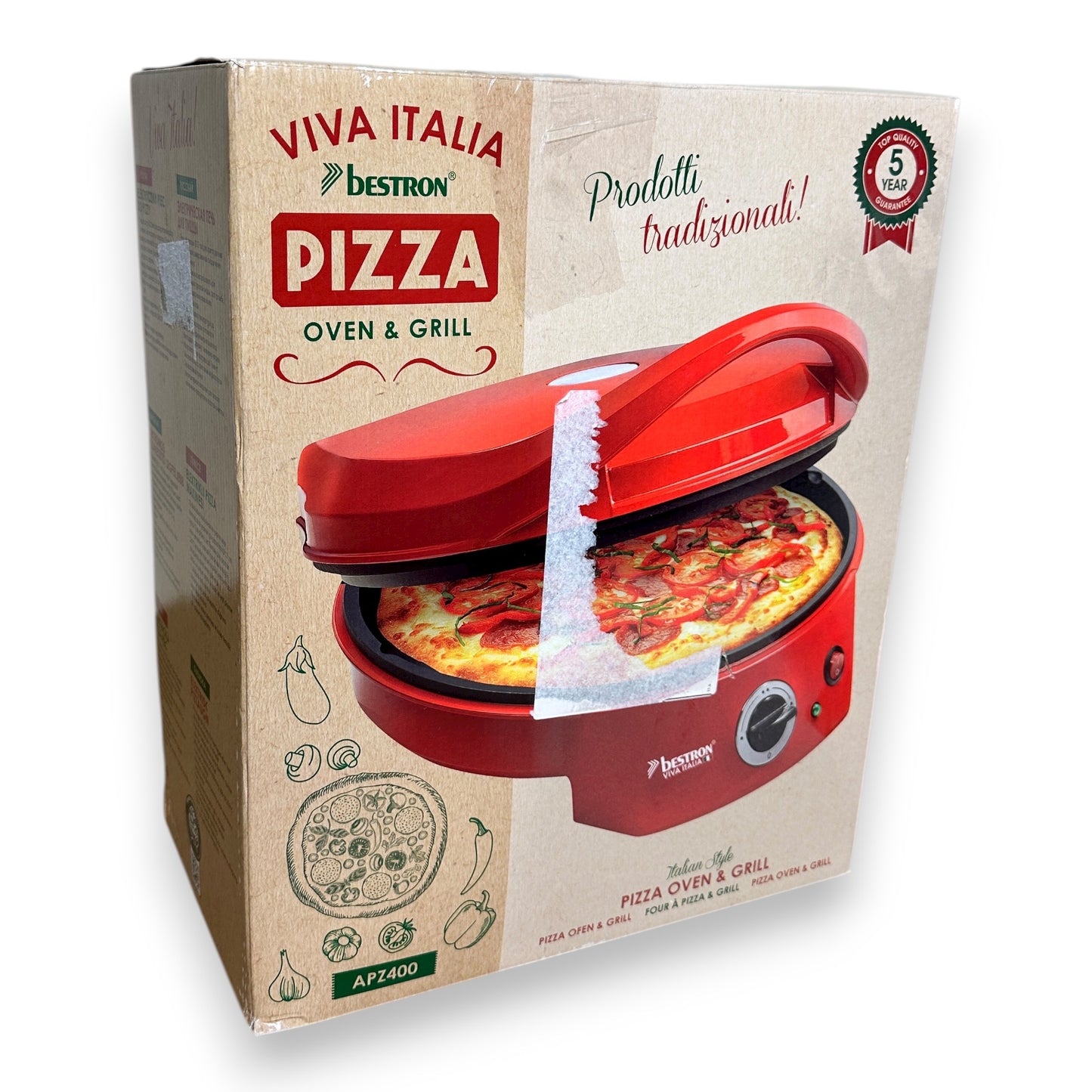 Bestron APZ400 elektrischer Pizzaofen Pizza Maker 1.800 Watt Rot