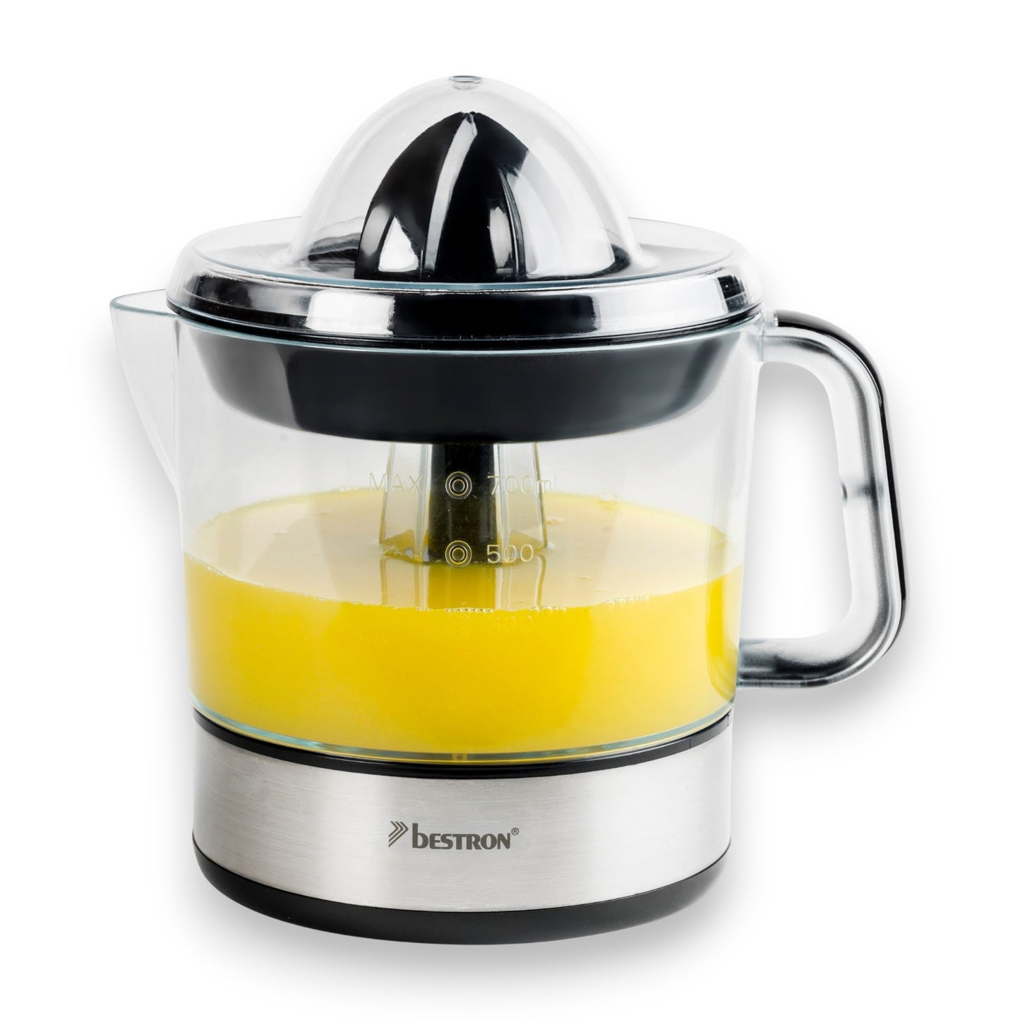 Bestron Zitruspresse elektrisch ACJ350 40 W 700 ml mit 2 Presskegeln & Frischhaltedeckel