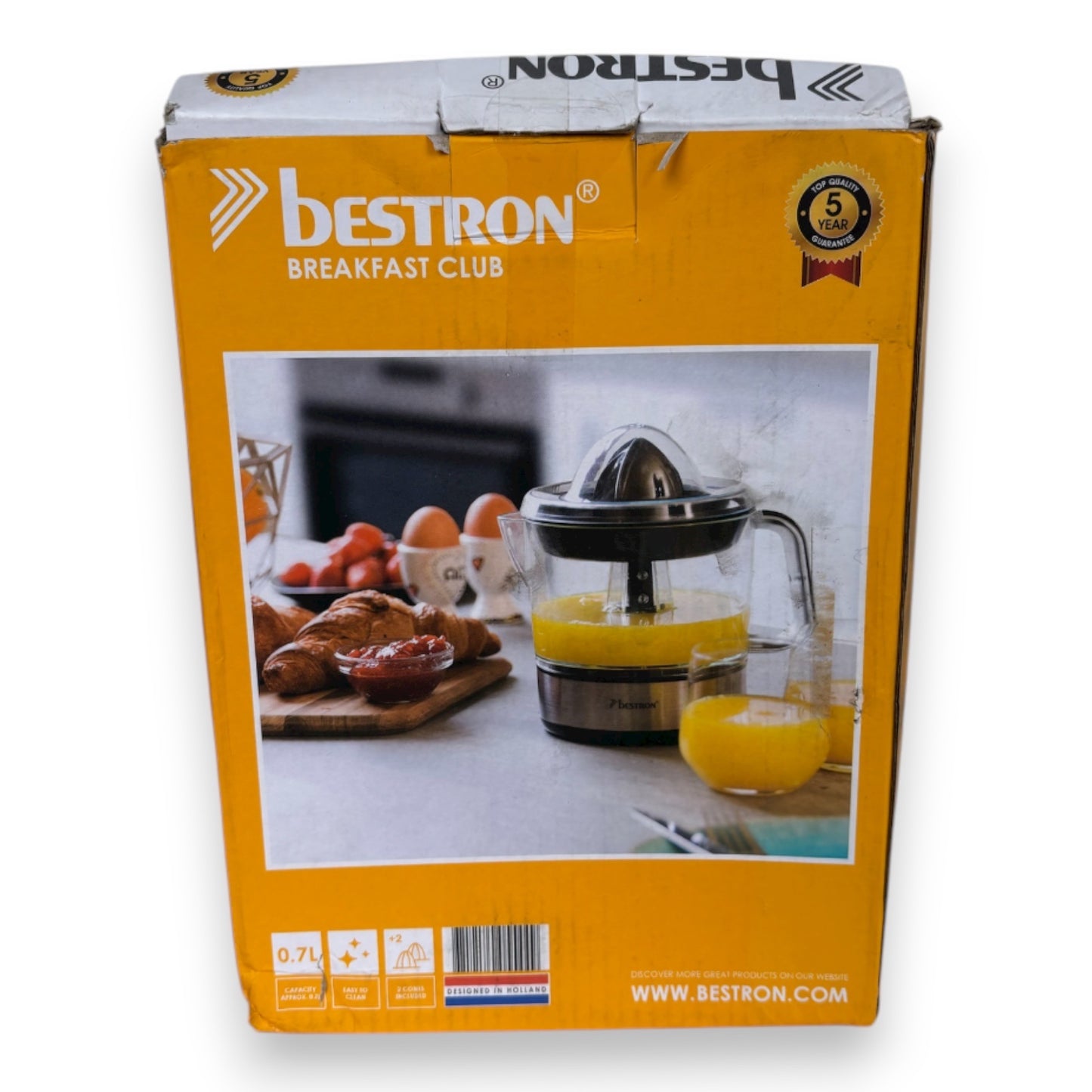 Bestron Zitruspresse elektrisch ACJ350 40 W 700 ml mit 2 Presskegeln & Frischhaltedeckel