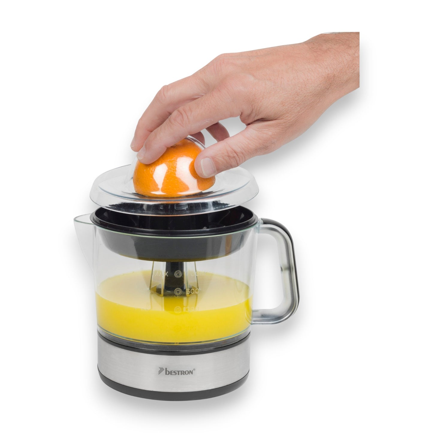 Bestron Zitruspresse elektrisch ACJ350 40 W 700 ml mit 2 Presskegeln & Frischhaltedeckel