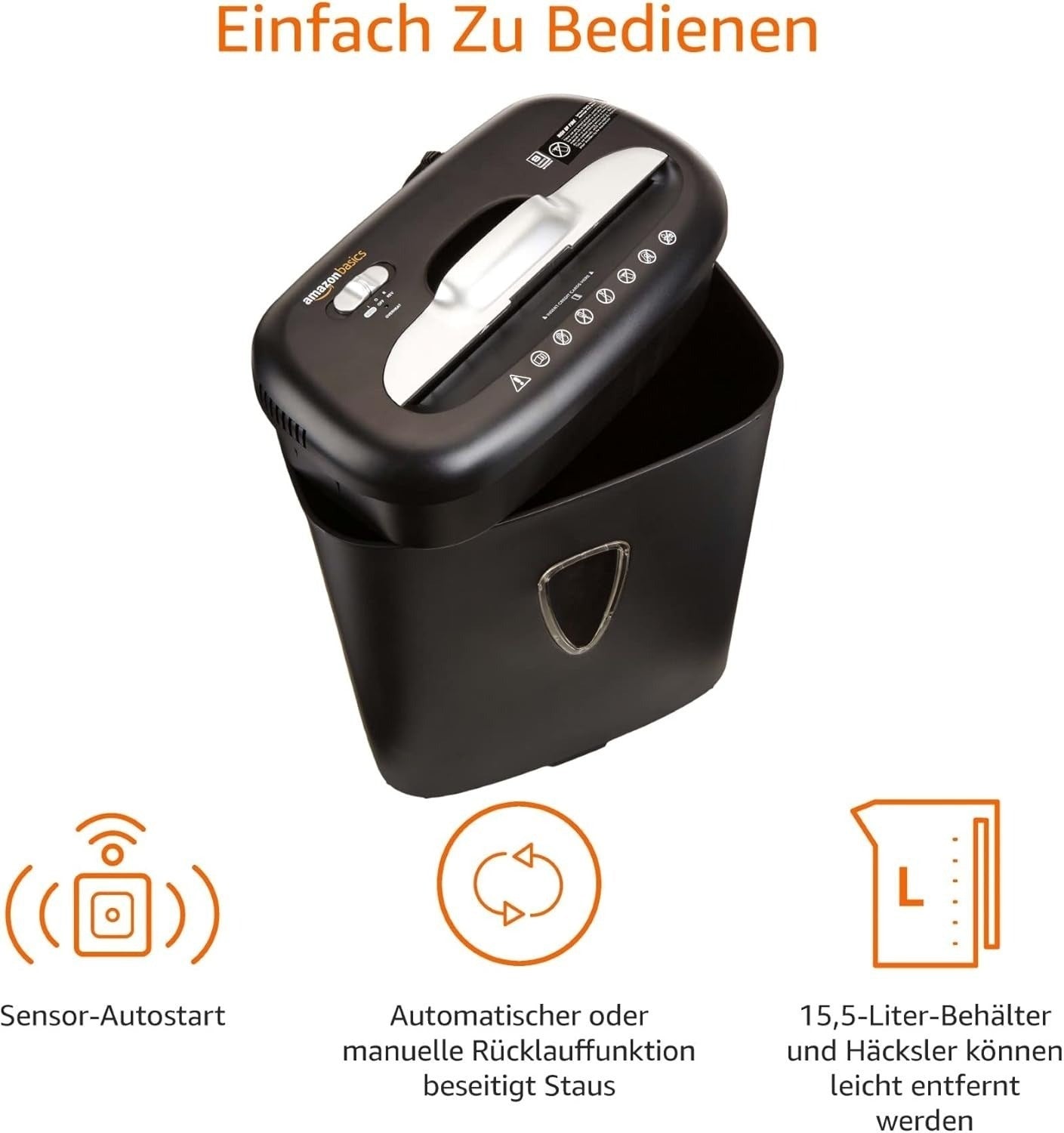 Hochsicherheits Kreuzschnitt Aktenvernichter AmazonBasics B01GG76234 schwarz