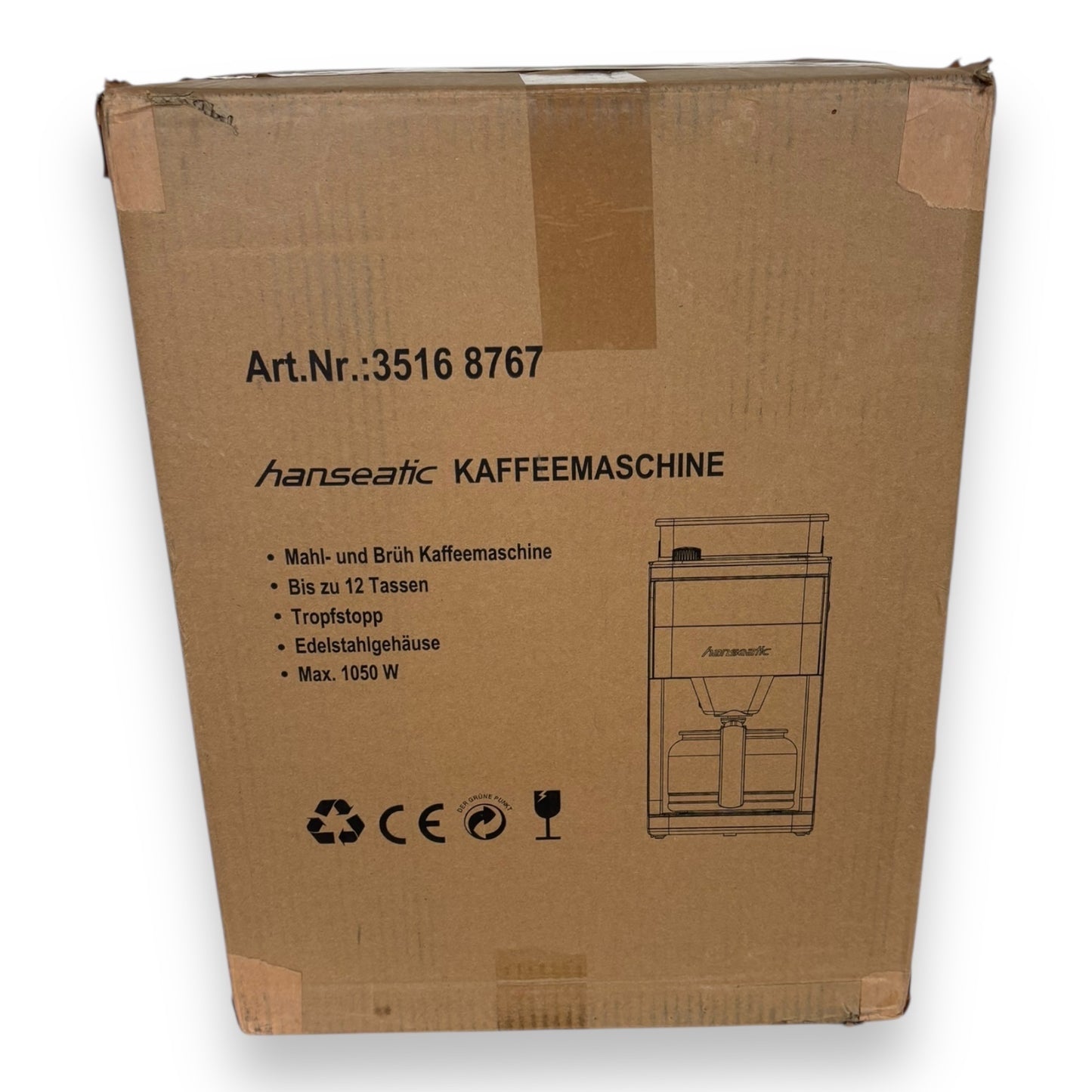 Hanseatic Filter Kaffeemaschine Mahlwerk HCMG105015SD 1,5l Kaffeekanne Timer