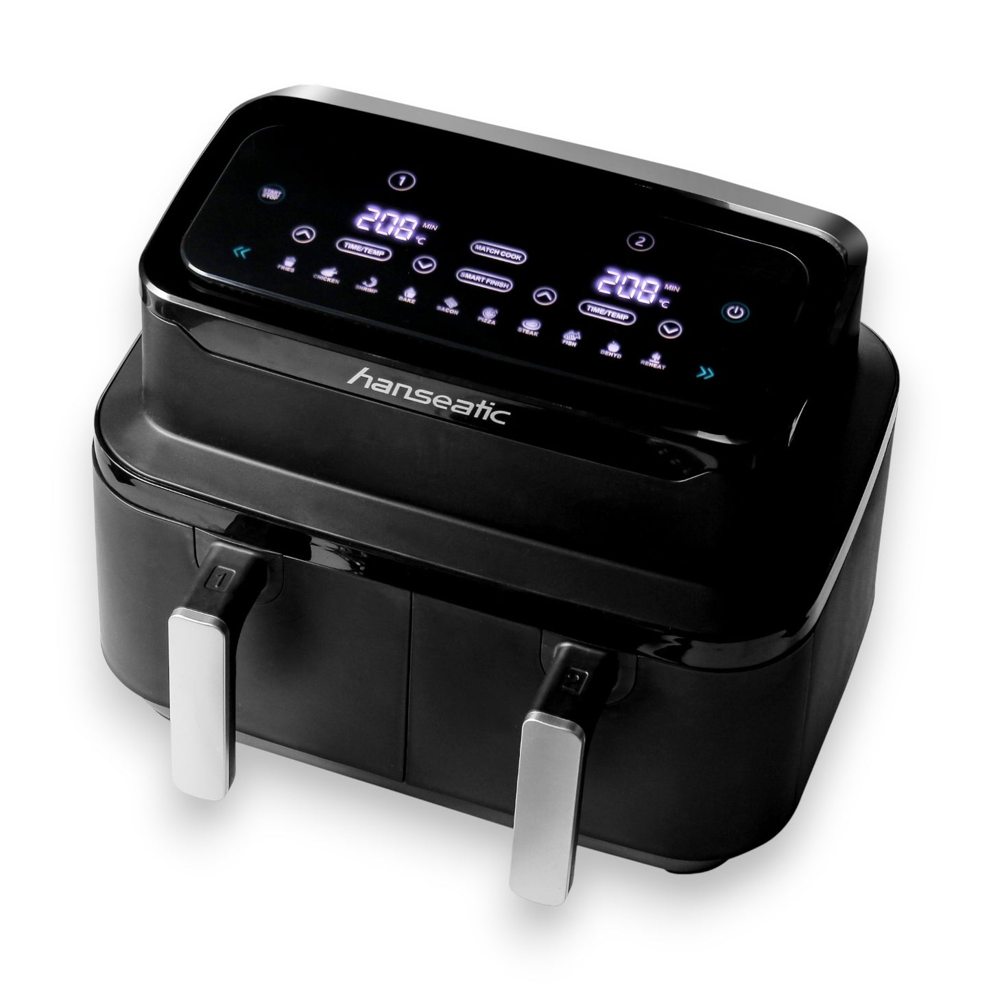 Hanseatic Heißluftfritteuse HAF212600D XXL-Volumen 9L mit Dörrfunktion 2 Einschüben Touchdisplay