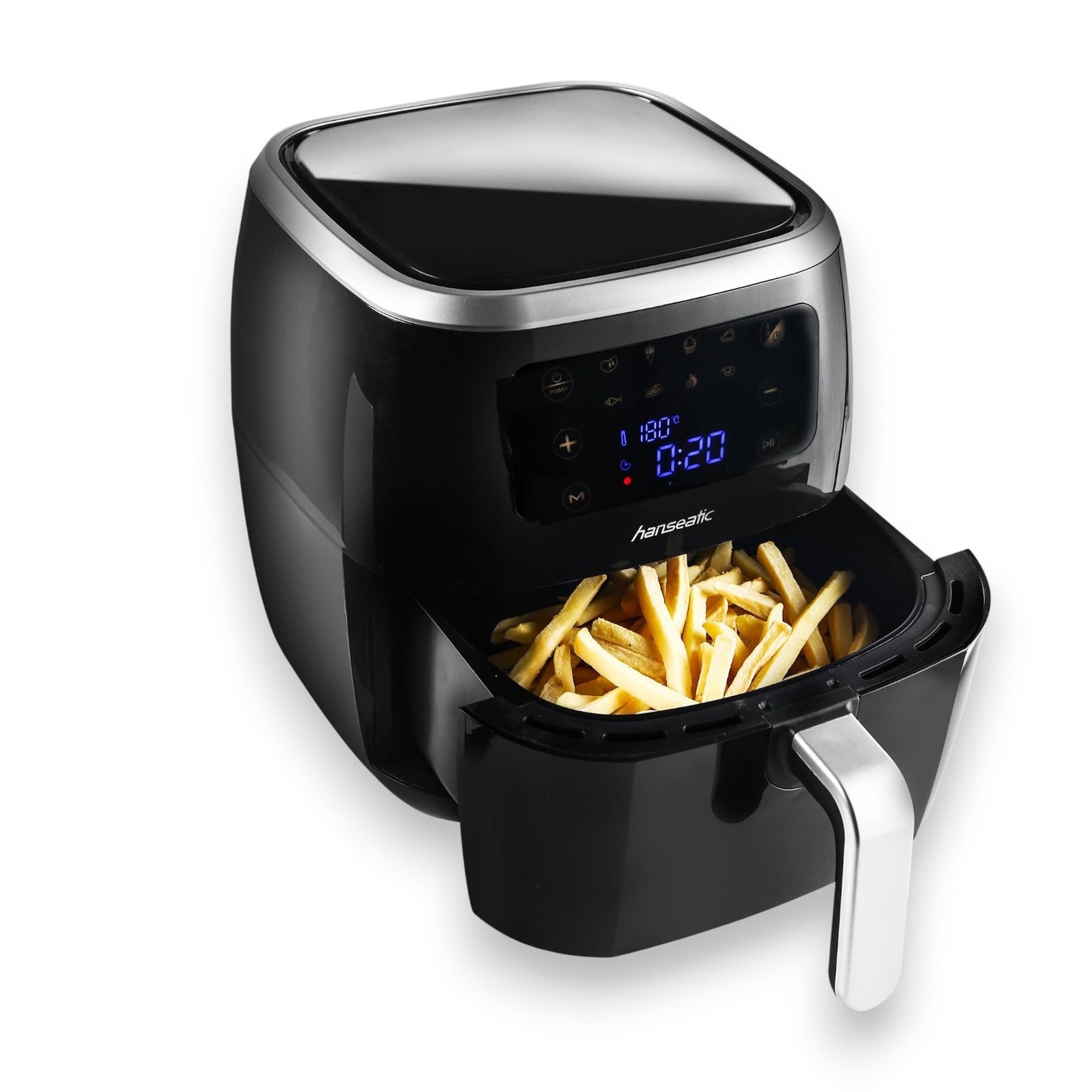 Hanseatic Heißluftfritteuse XXL 6 L HFH1800-6BD Touchdisplay 8 voreingestellte Programme