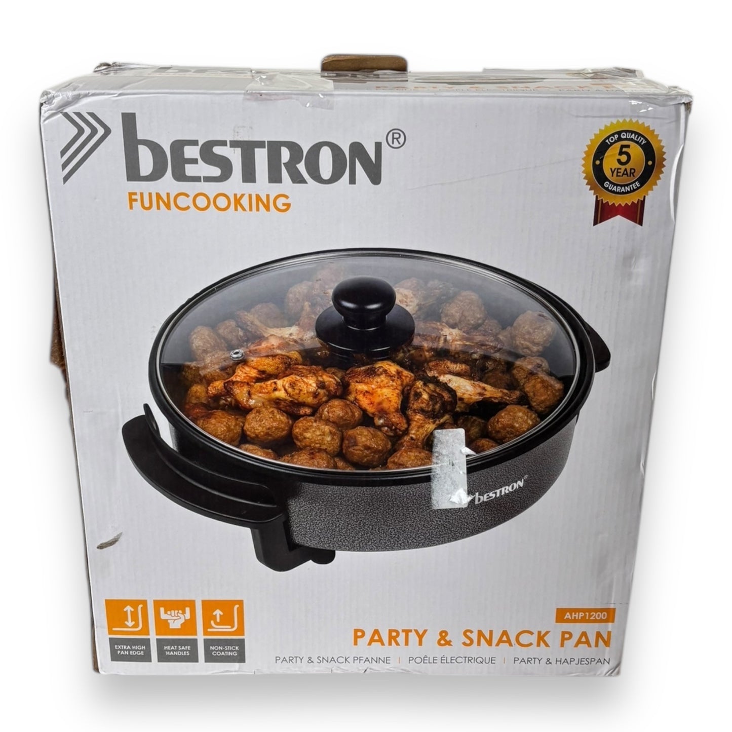 Bestron Elektrische Partypfanne, Multifunktionspfanne, AHP1200, Farbe: Schwarz
