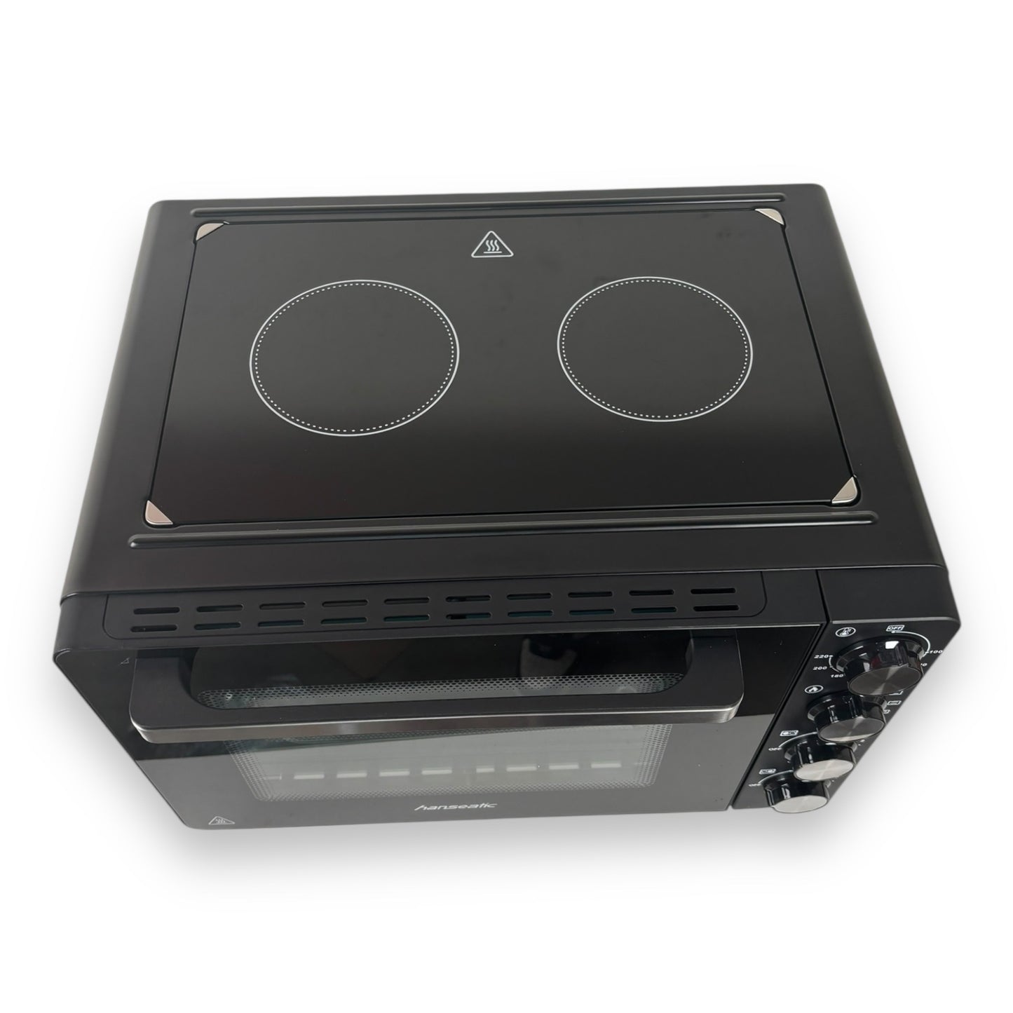 Hanseatic HMO287BKB Multiofen mit 2 Glaskeramik-Kochfeldern Ober/Unterhitze/Umluft Garraum, Grillspieß