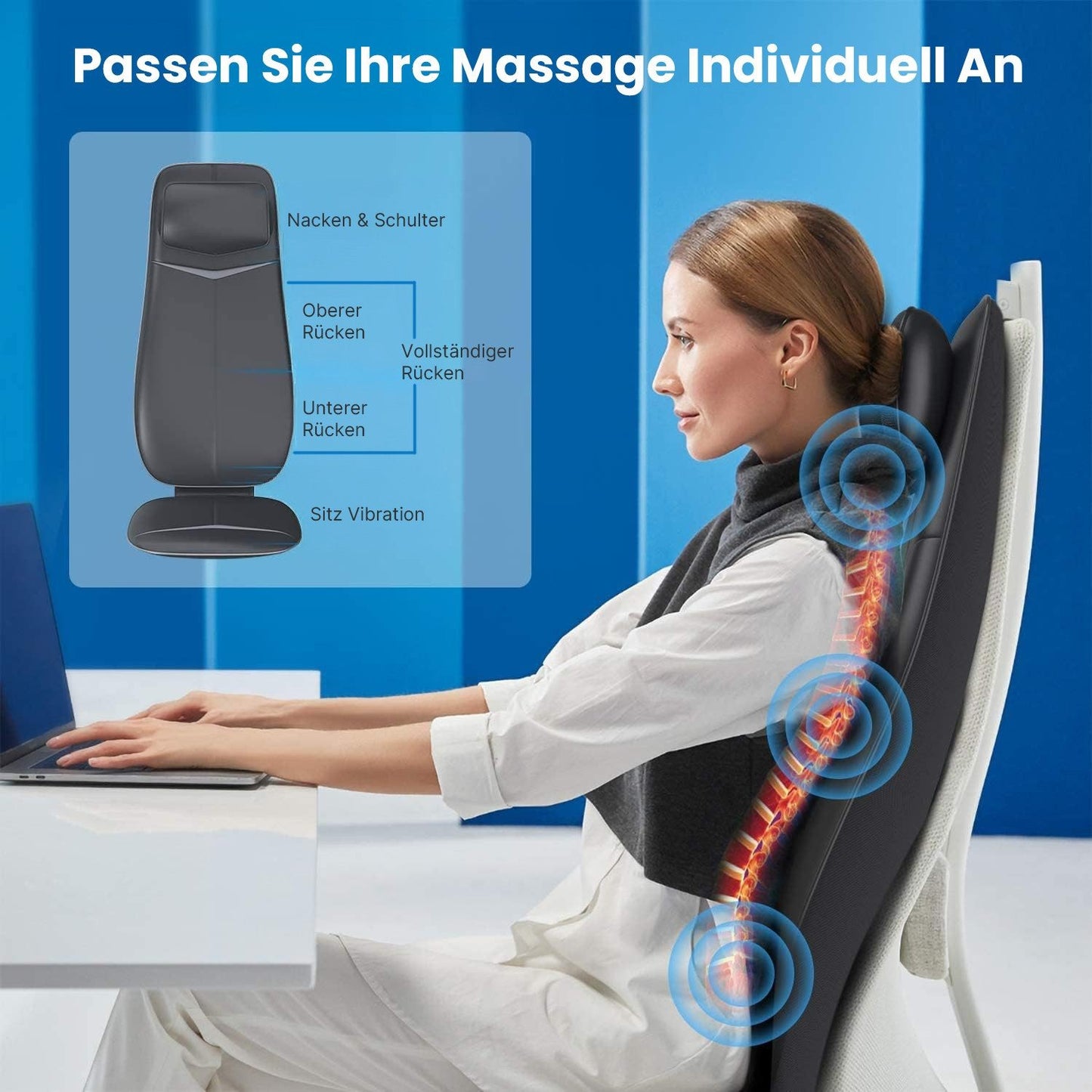 Renpho Shiatsu-Massagesitzauflage Cushion S BM076 für Tiefenentspannung des Nackens & Rückens Wärme & Vibration