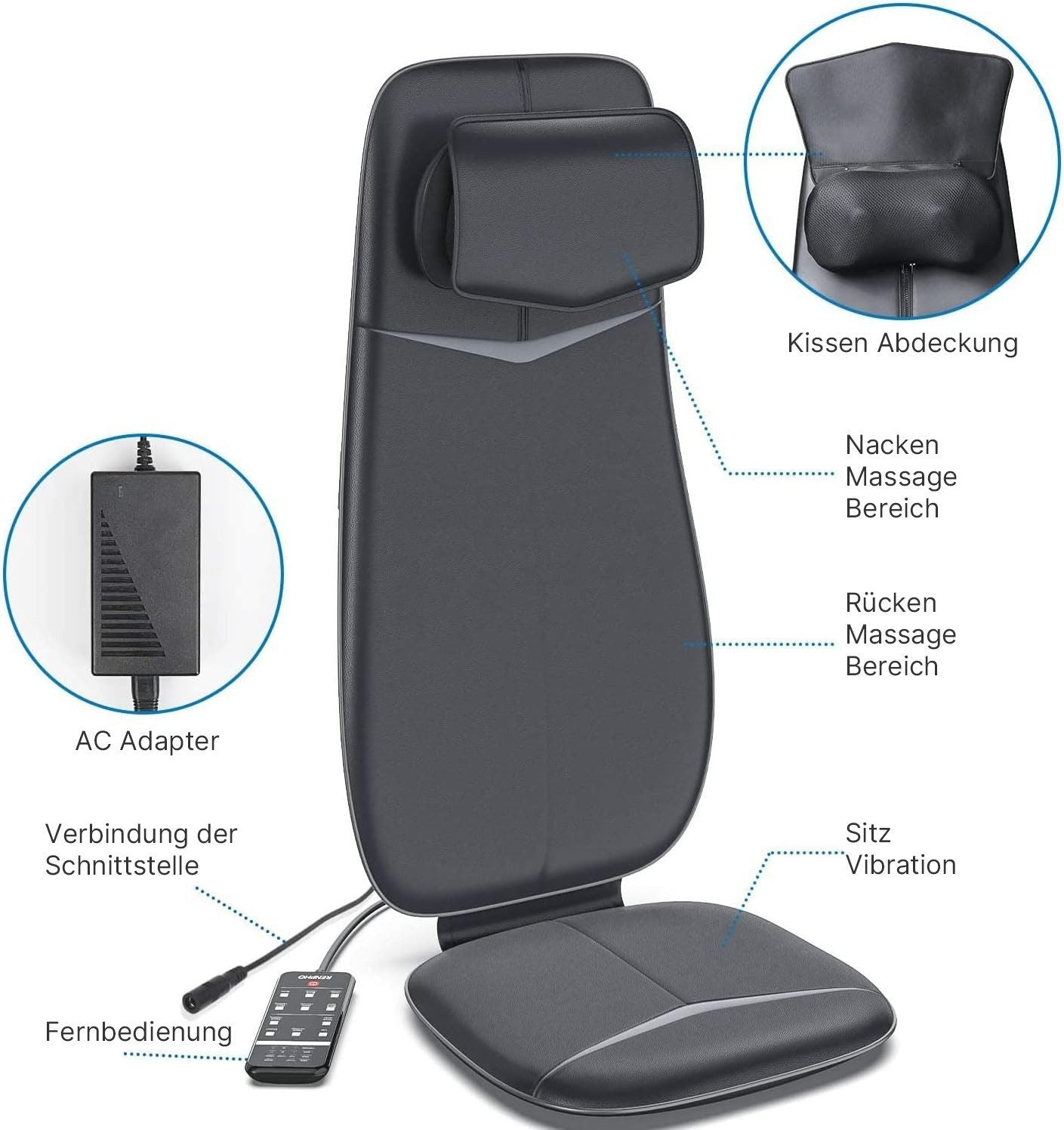 Renpho Shiatsu-Massagesitzauflage Cushion S BM076 für Tiefenentspannung des Nackens & Rückens Wärme & Vibration