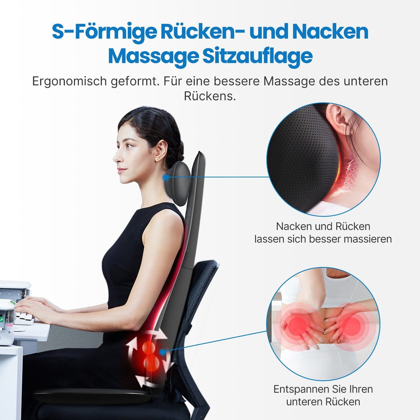 Renpho Shiatsu-Massagesitzauflage Cushion S BM076 für Tiefenentspannung des Nackens & Rückens Wärme & Vibration