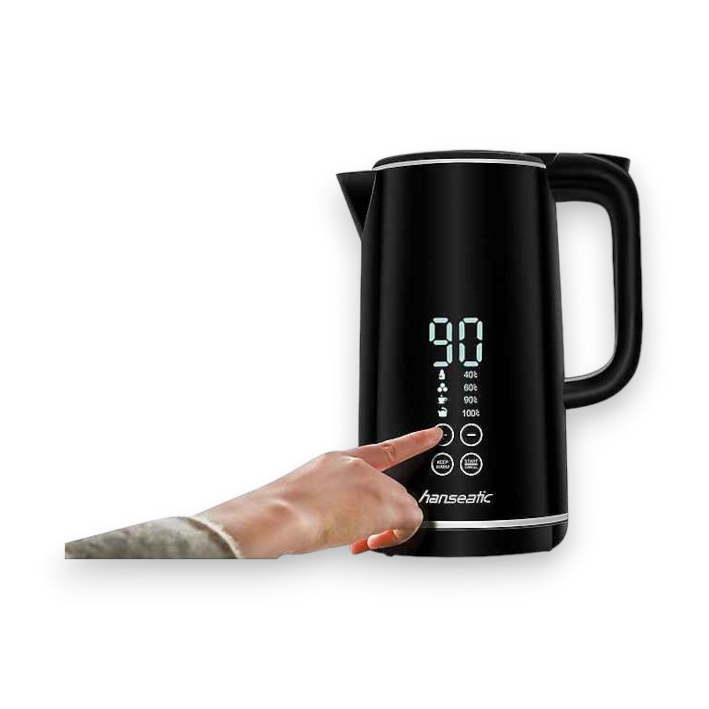 Hanseatic Wasserkocher HWK172200DBD mit Temperaturvorwahl Warmhaltefunktion, extra großes Display