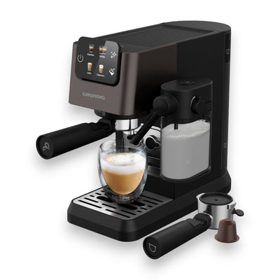 Grundig KSM 6430 Siebträgermaschine mit integriertem Milchbehälter geeignet für Kaffeepads und Kapseln