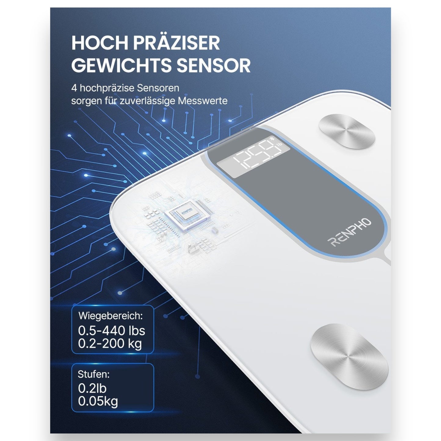 Renpho A033Smarte Körper-Analyse-Waage Elis 1C Smart Body Scale Körperanalysewaage mit 13 essentiellen Körpermessungen