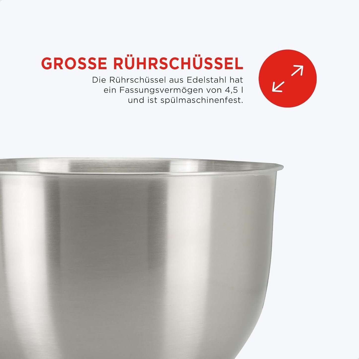 Bourgini Küchenmaschine Classic Kitchen Chef 4,5 Liter Fassungsvermögen 1300 Watt-Motor Rot