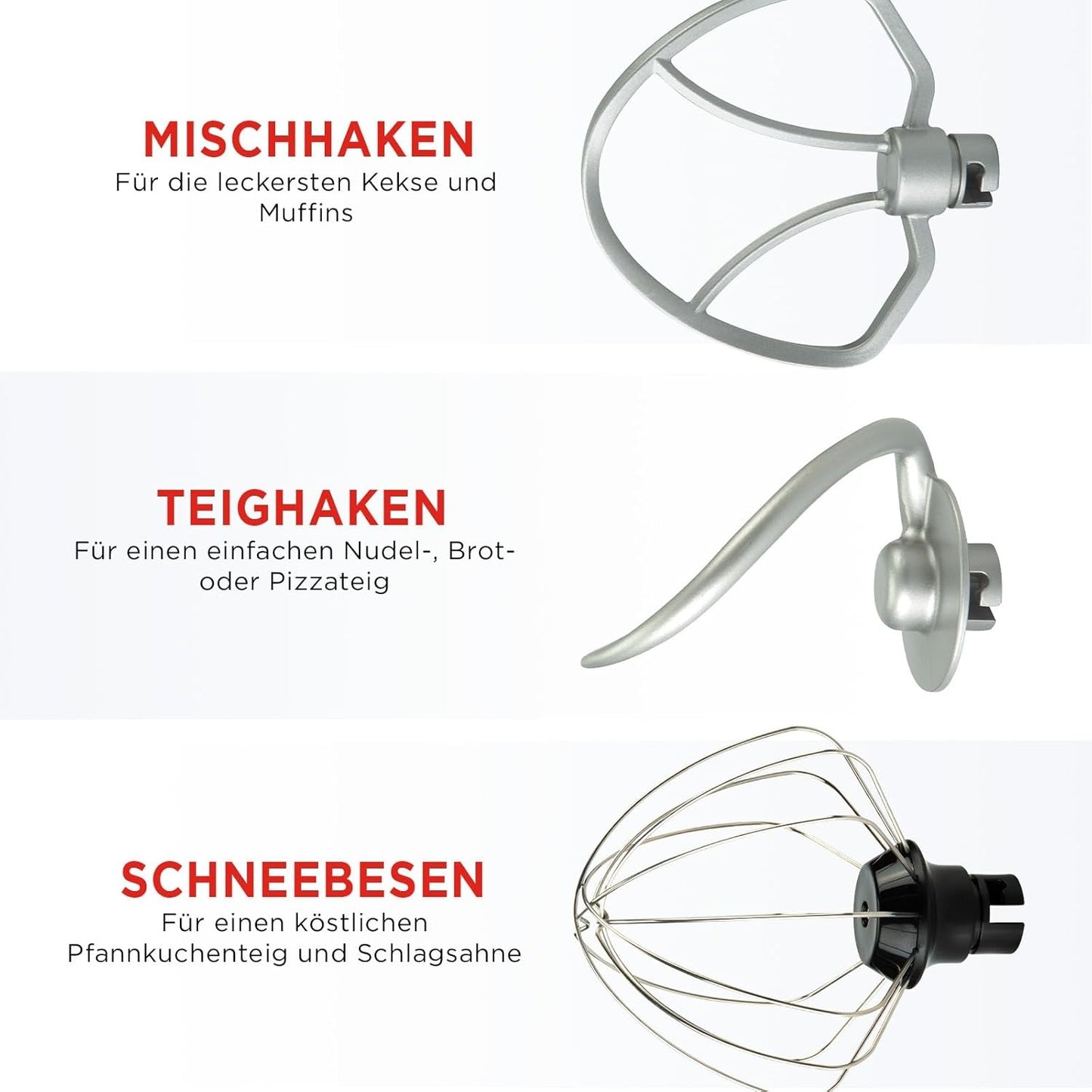 Bourgini Küchenmaschine Classic Kitchen Chef 4,5 Liter Fassungsvermögen 1300 Watt-Motor Rot