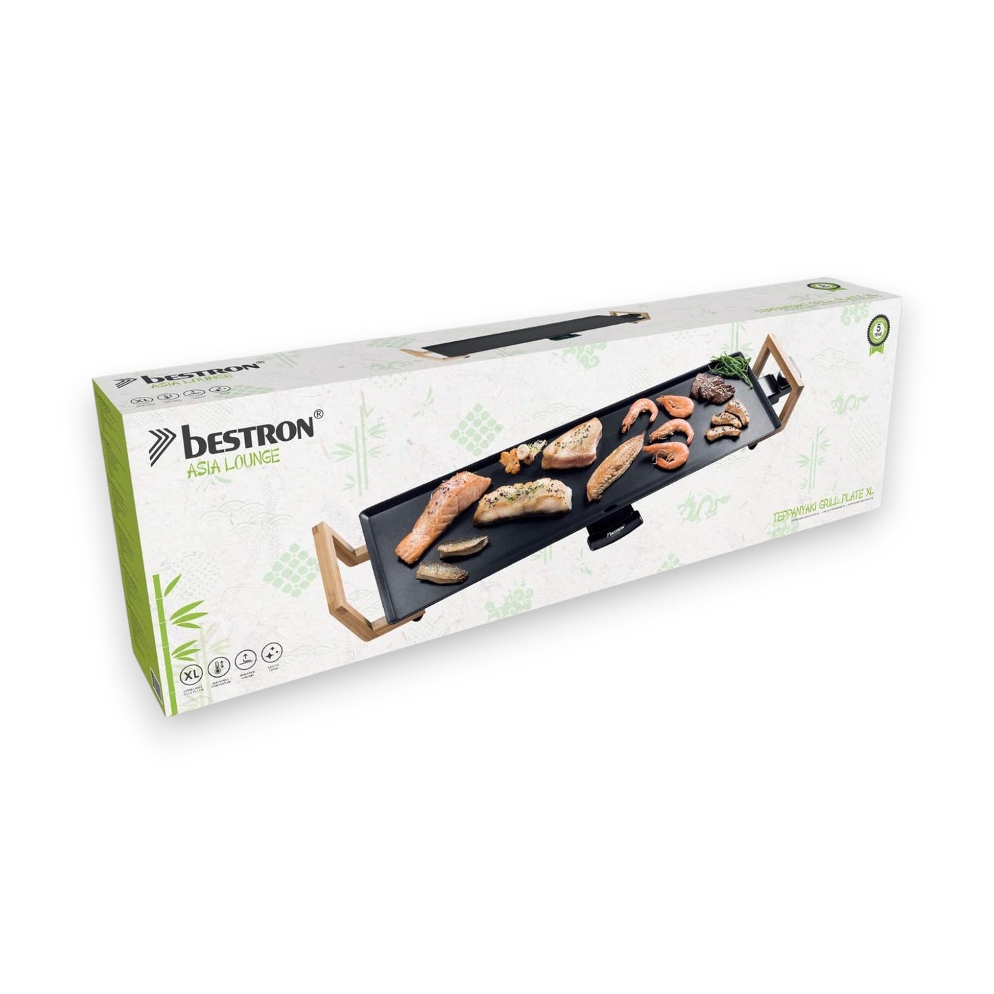 Bestron elektrischer Tischgrill XL Teppanyaki Grillplatte im Asia Design 1.800 W Schwarz