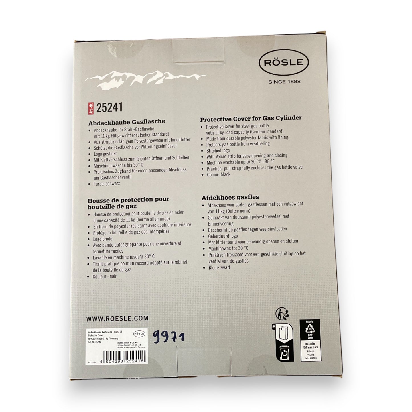 Rösle Abdeckhaube für Gasflasche 5 kg Schutzhülle Abdeckplanen Schwarz Schutz