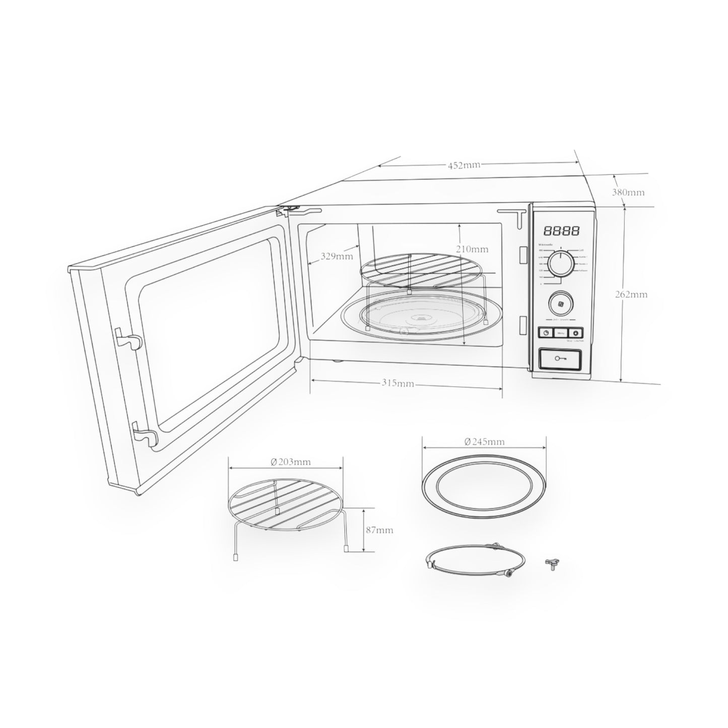 Hanseatic Mikrowelle 63147329 Grill 800W Grill 9 Automatikprogramme Auftaufunktion