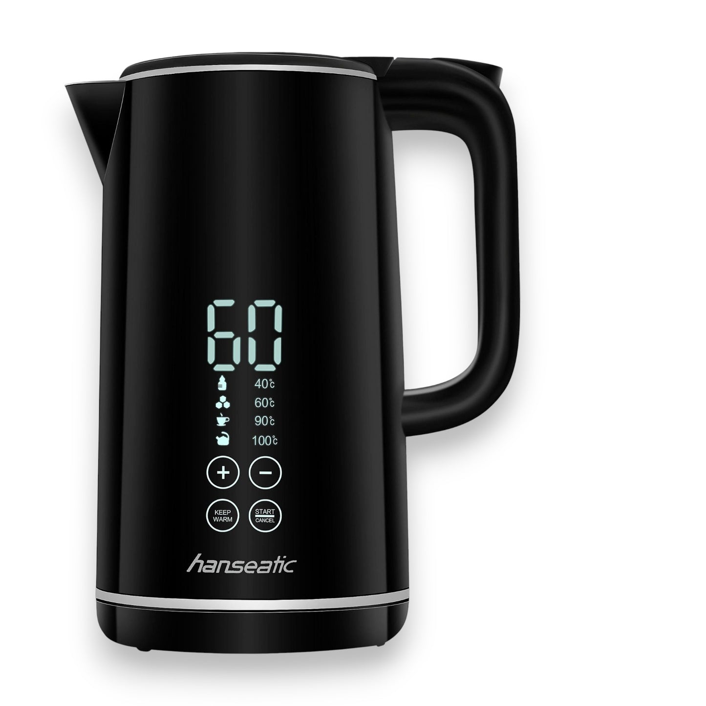 Hanseatic Wasserkocher HWK172200DBD mit Temperaturvorwahl Warmhaltefunktion, extra großes Display