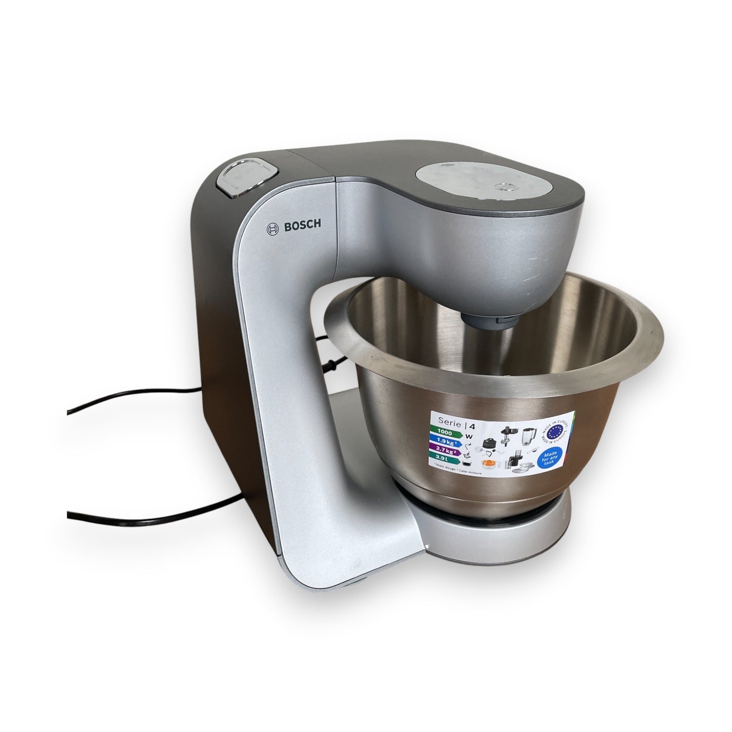 Bosch Küchenmaschine MUM5935B silber Fleischwolf, Kekspresse, Zitruspresse, 3 Rühr-/Knethaken, spülm.fest