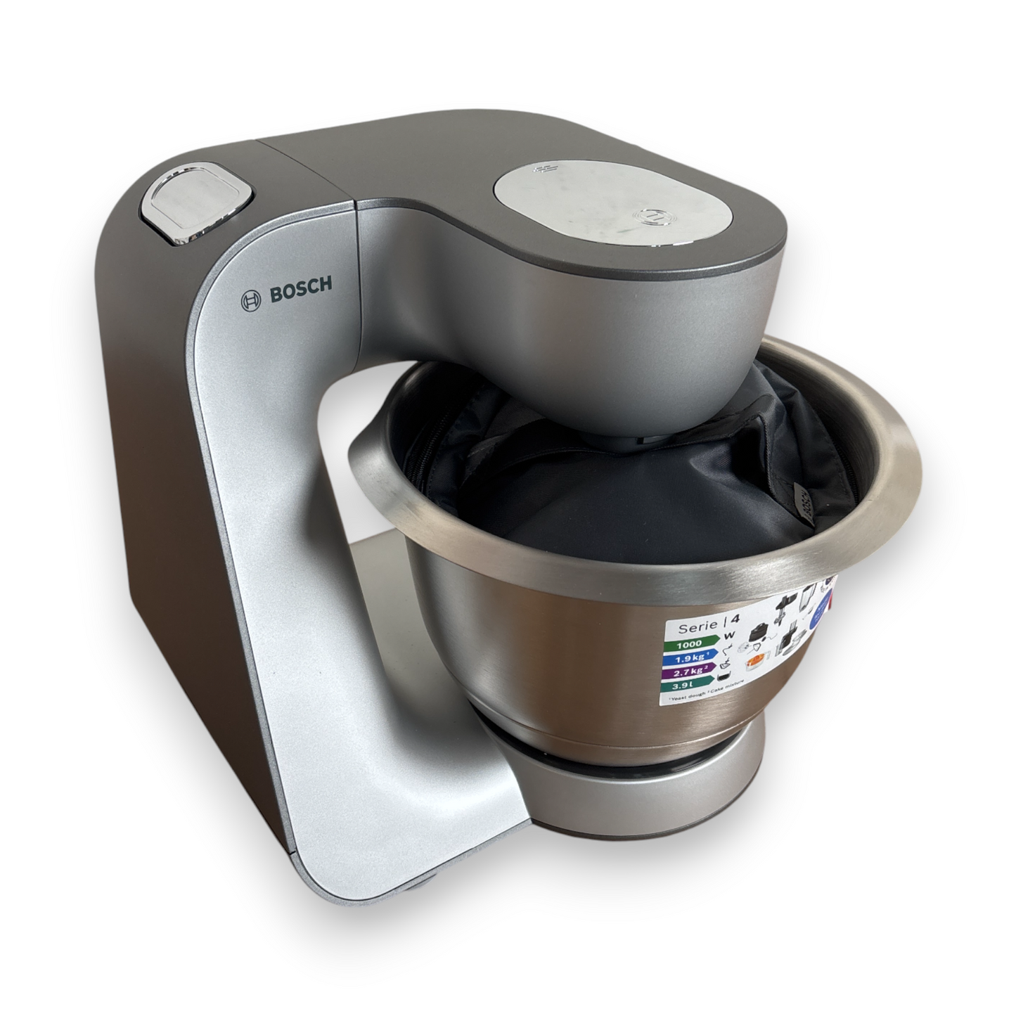 Bosch Küchenmaschine MUM5935B silber Fleischwolf, Kekspresse, Zitruspresse, 3 Rühr-/Knethaken, spülm.fest