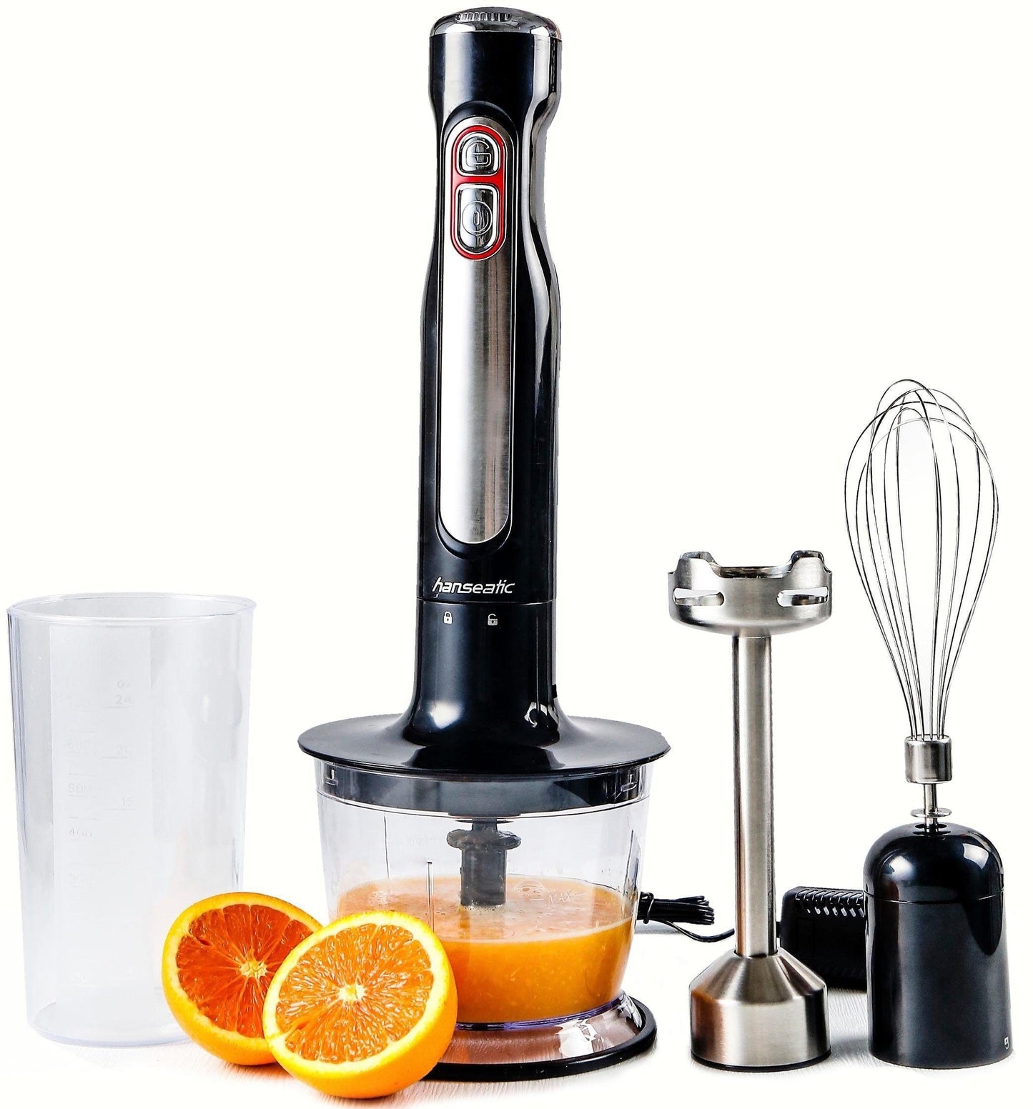Hanseatic Akku-Stabmixer 98126929 versch. Aufsätze Edelstahl inkl. 2 Mixbecher